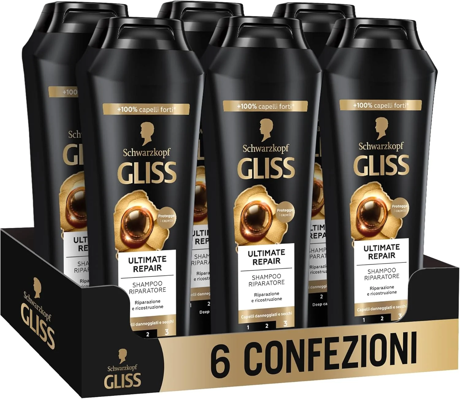 شامپو ترمیم کننده قوی موهای آسیب دیده Gliss Supreme Repair Schwarzkopf با کراتین مایع و مروارید سیاه، بسته 6 عددی 250 میلی لیتری