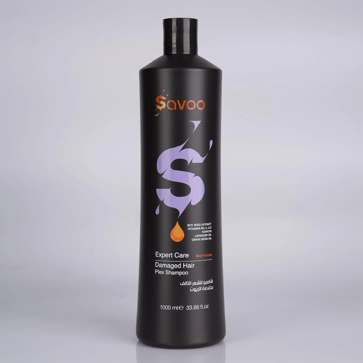 شامپو ساوو مخصوص موهای آسیب دیده 1000 میلی لیتر | فرمول ترمیم پلکس با کراتین، روغن اسطوخودوس، روغن جوانه گندم، ویتامین های B5 C E و عصاره دانه سویا | آبرسانی عمیق، درخشندگی و استحکام مو