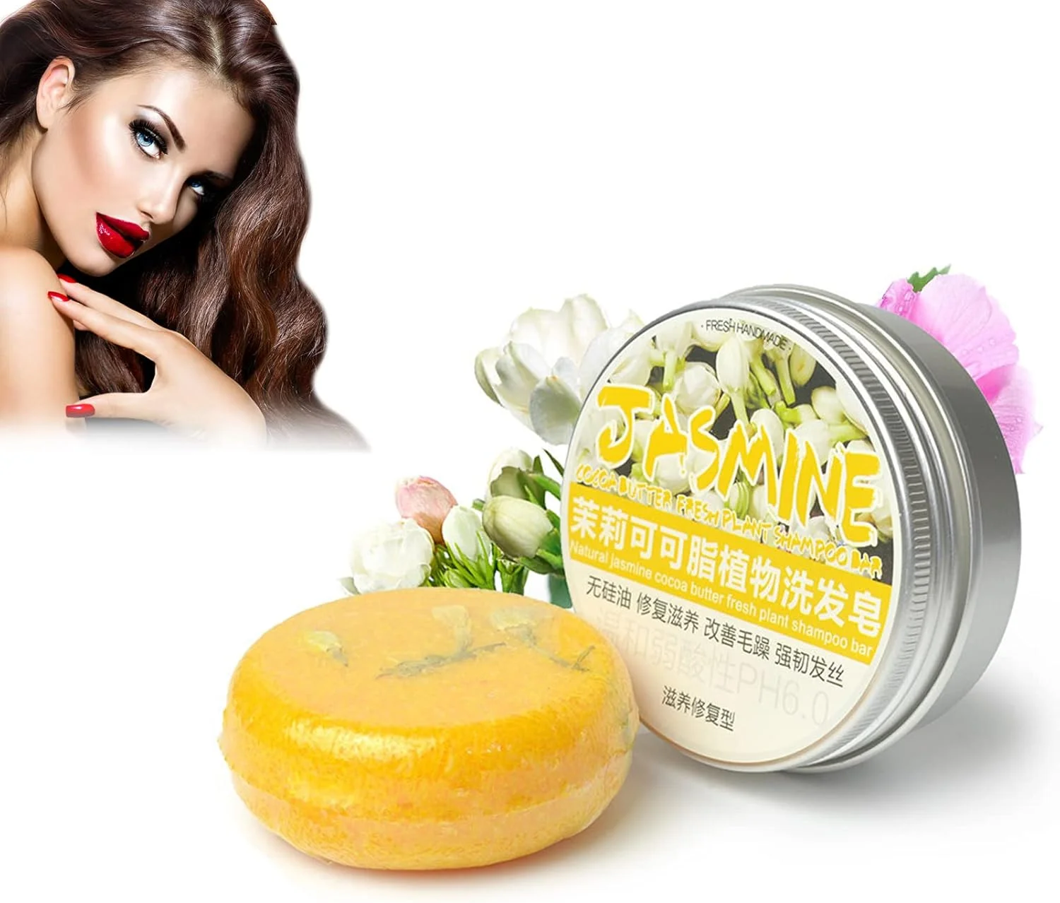 شامپو بار زنجبیلی برای رشد مجدد مو، شامپو بار 100% طبیعی برای مو، صابون شامپو زنجبیلی ارگانیک Polygonum، شامپو بار جامد برای موهای خشک و آسیب دیده گیاهی (یاس، 1 عدد)