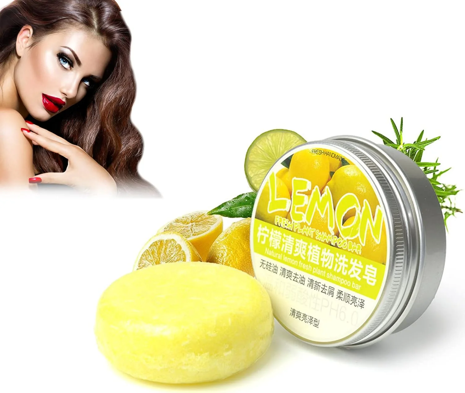 شامپو بار زنجبیلی برای رشد مجدد مو HOPHO، شامپو بار 100% طبیعی برای مو، صابون شامپو زنجبیلی ارگانیک Polygonum، شامپو بار جامد برای موهای خشک و آسیب دیده گیاهی (لیمو، 1 عدد)