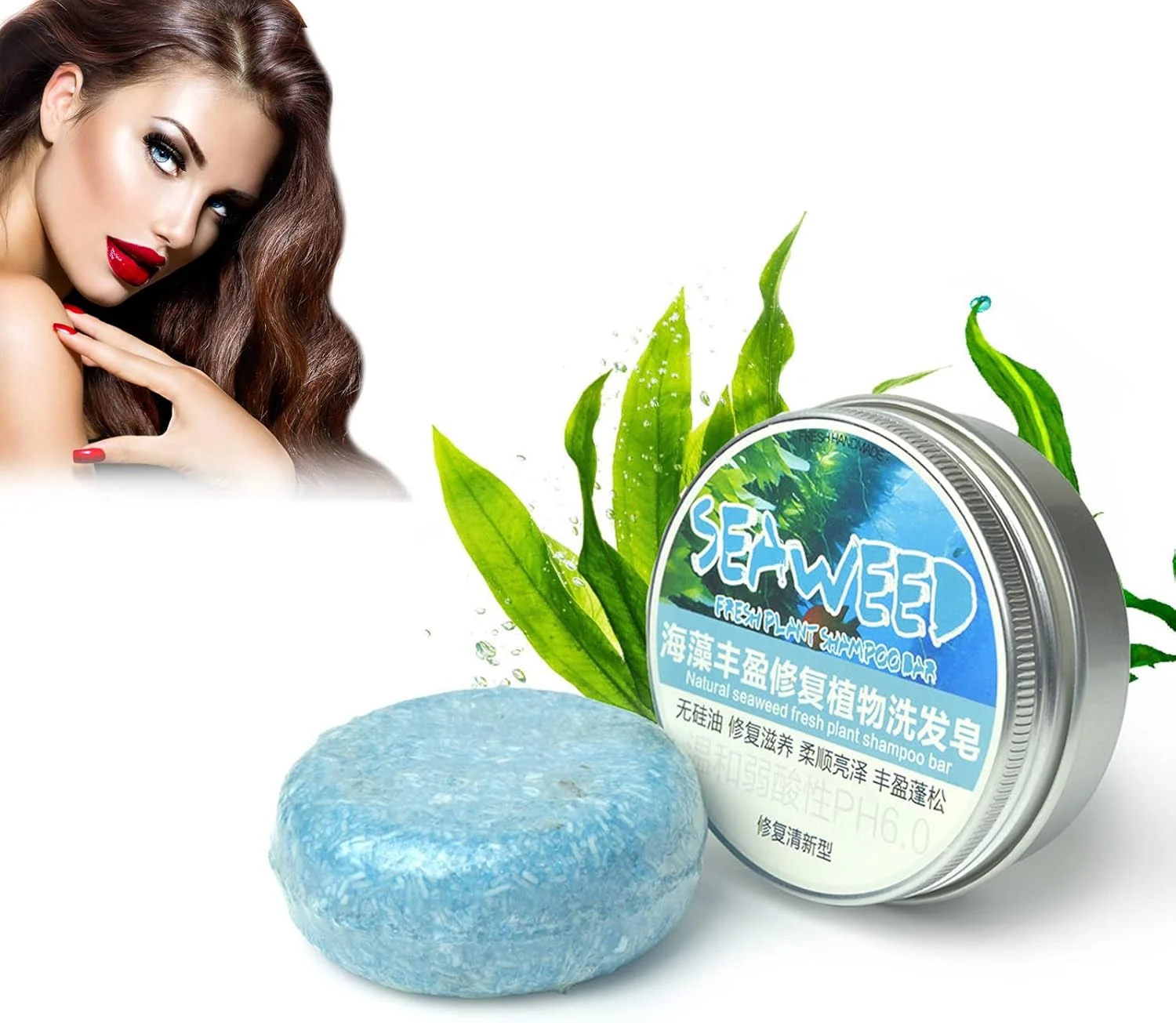 شامپو بار زنجبیلی برای رشد مجدد مو، شامپو بار 100% طبیعی برای مو، صابون شامپو زنجبیل ارگانیک Polygonum، شامپو بار جامد برای موهای خشک و آسیب دیده گیاهی با عصاره گیاهی (جلبک دریایی، 1 عدد)