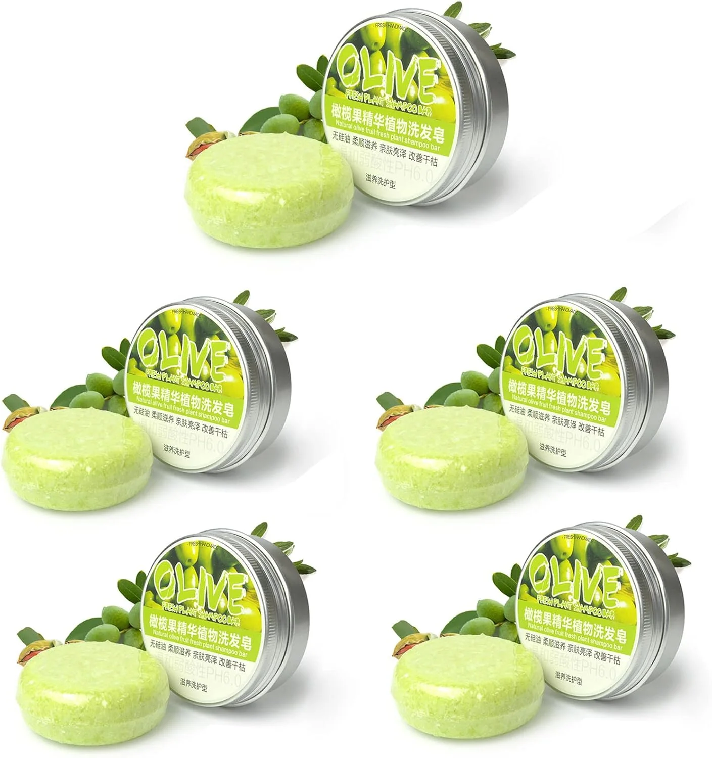 شامپو بار زنجبیلی برای رشد مجدد مو، شامپو بار 100% طبیعی برای مو، صابون شامپو زنجبیلی ارگانیک Polygonum، شامپو بار جامد برای موهای خشک و آسیب دیده گیاهی (زیتون، 5 عدد)