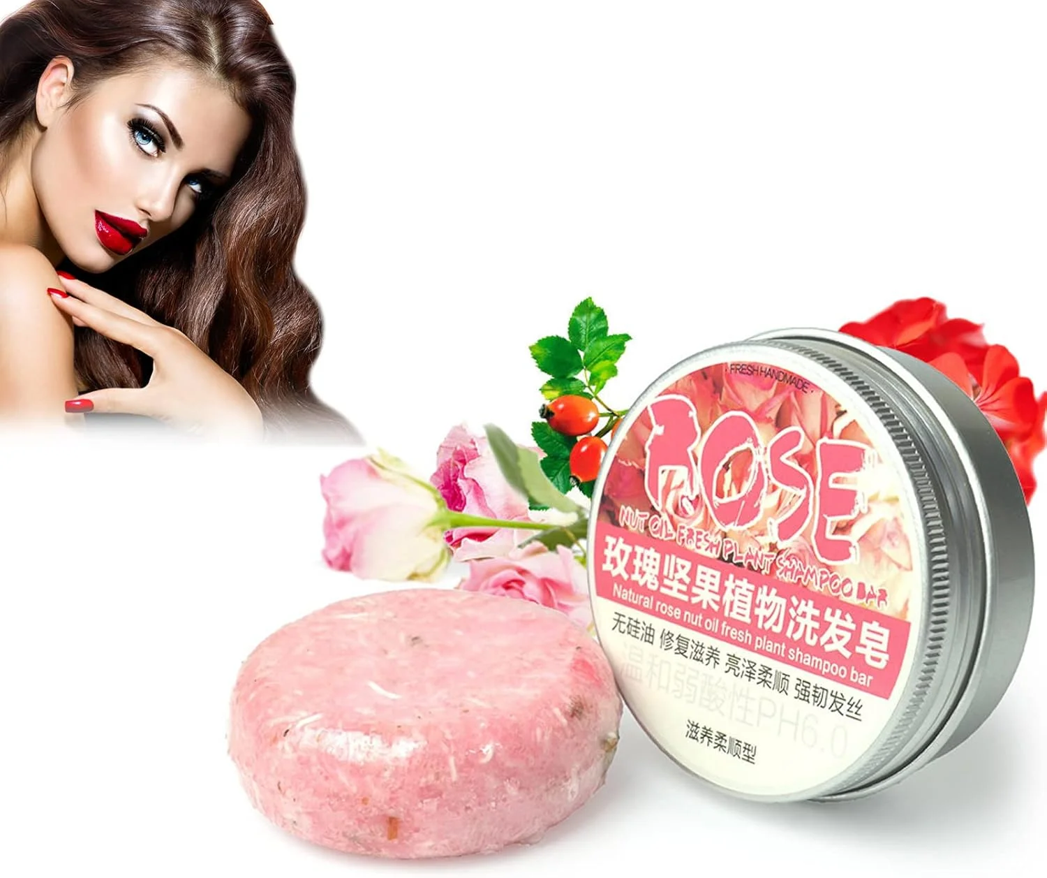 شامپو بار زنجبیلی برای رشد مجدد مو HOPHO، شامپو بار 100% طبیعی برای مو، صابون شامپو زنجبیلی ارگانیک Polygonum، شامپو بار جامد برای موهای خشک و آسیب دیده گیاهی با عصاره گیاهی (رز، 1 عدد)