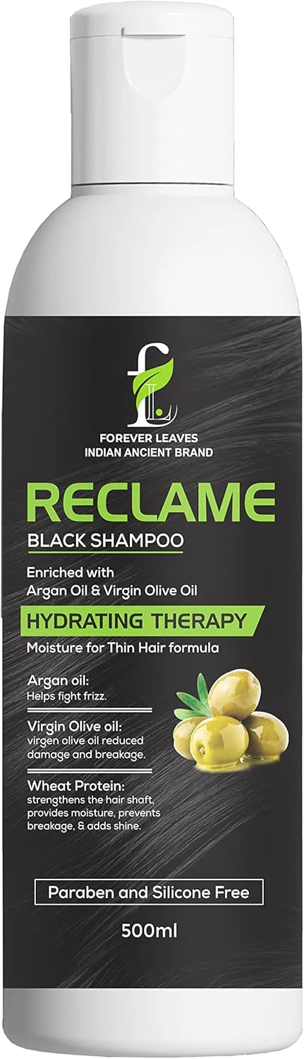 شامپو مشکی رِکلام، رشد مو، ترمیم آسیب و کنترل ریزش مو، غنی شده با روغن آرگان و روغن زیتون بکر، درمان آبرسانی، فرمول مرطوب کننده برای موهای نازک