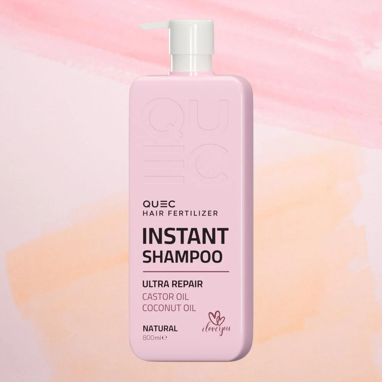 شامپو فوری تقویت کننده مو QUEC، ترمیم کننده قوی با روغن کرچک و روغن نارگیل، طبیعی، 800 میلی لیتر