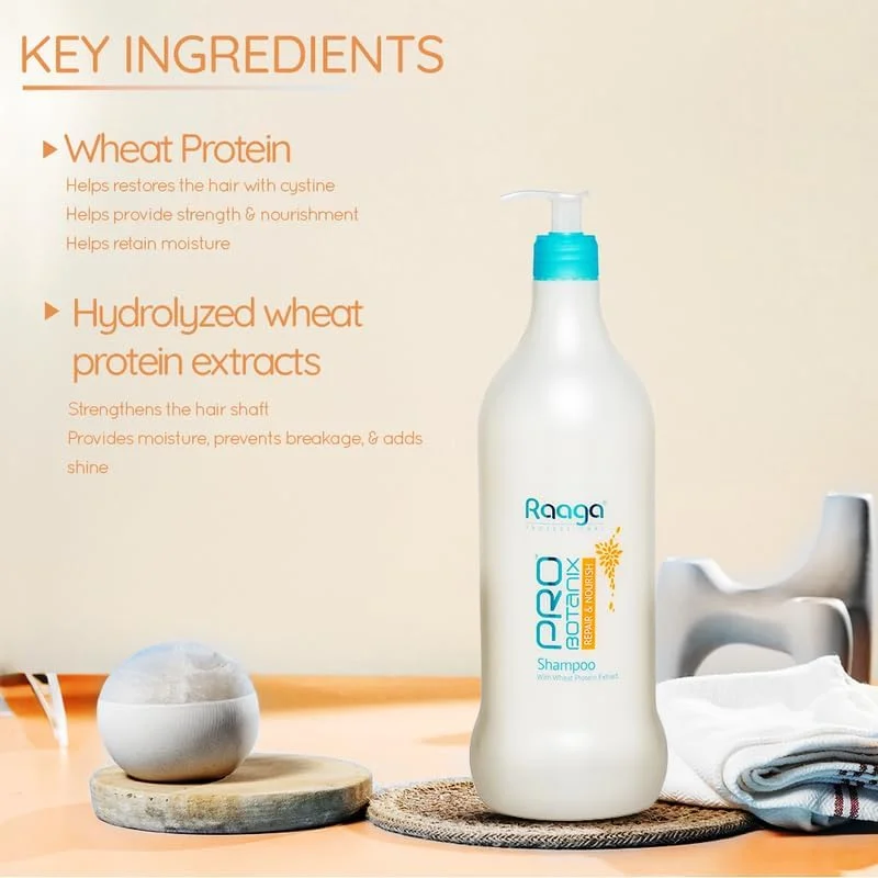 شامپو ترمیم کننده و مغذی موی سر حرفه ای راگا Probotanix برای موهای صاف و قوی، ترمیم و تغذیه موهای خشک و آسیب دیده، مناسب برای آقایان و بانوان، 1000 میلی لیتر