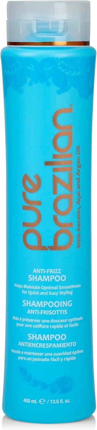 شامپو روزانه ضد وز مو پیور برزیلین - بدون نمک، محافظ رنگ مو، حاوی کراتین، روغن آرگان و آکای (400 میلی لیتر)