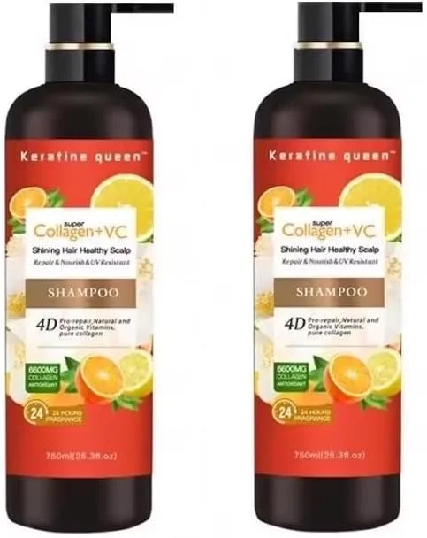 شامپو پروتئین کوئین کراتین سوپر کلاژن + VC درخشان کننده مو 4 بعدی، ترمیم و تغذیه کننده پوست سر و مقاوم در برابر اشعه ماوراء بنفش، 750 میلی لیتر (2 عدد)