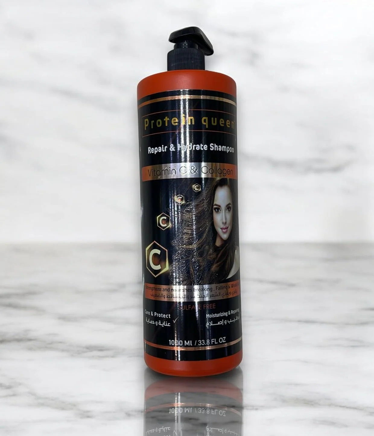 شامپو ترمیم کننده و آبرسان پروتئین کوئین حاوی ویتامین C و کلاژن، تقویت کننده و مغذی موهای شکننده، بدون سولفات، 1000 میلی لیتر در بسته 2 عددی