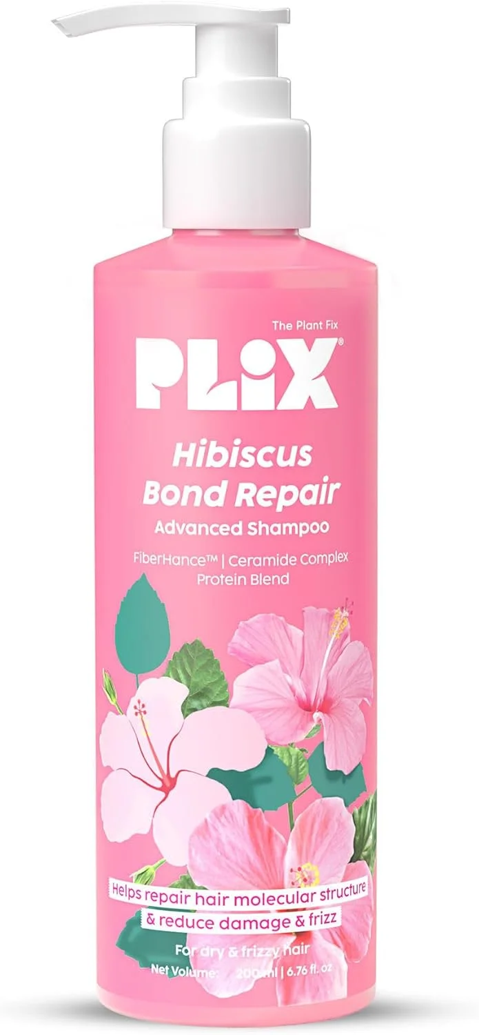 شامپو ترمیم کننده پیوند هیبیسکوس PLIX - THE PLANT FIX برای موهای آسیب دیده و وز - 200 میلی لیتر | ترمیم ساختار مولکولی مو | حاوی FiberHance و عصاره هیبیسکوس | مناسب آقایان و بانوان