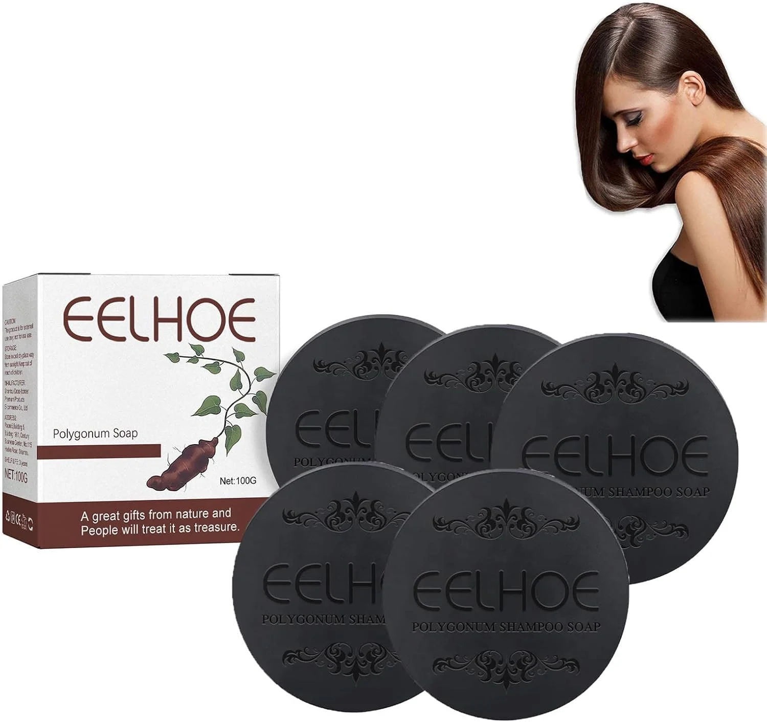 شامپو بار Polygonum Multiflorum، صابون شامپو ضد سفیدی مو، استیک شامپو سیاه کننده مو، تقویت رشد مو و محافظت در برابر ریزش مو، مرطوب کننده و ترمیم کننده آسیب های مو (5 عدد)