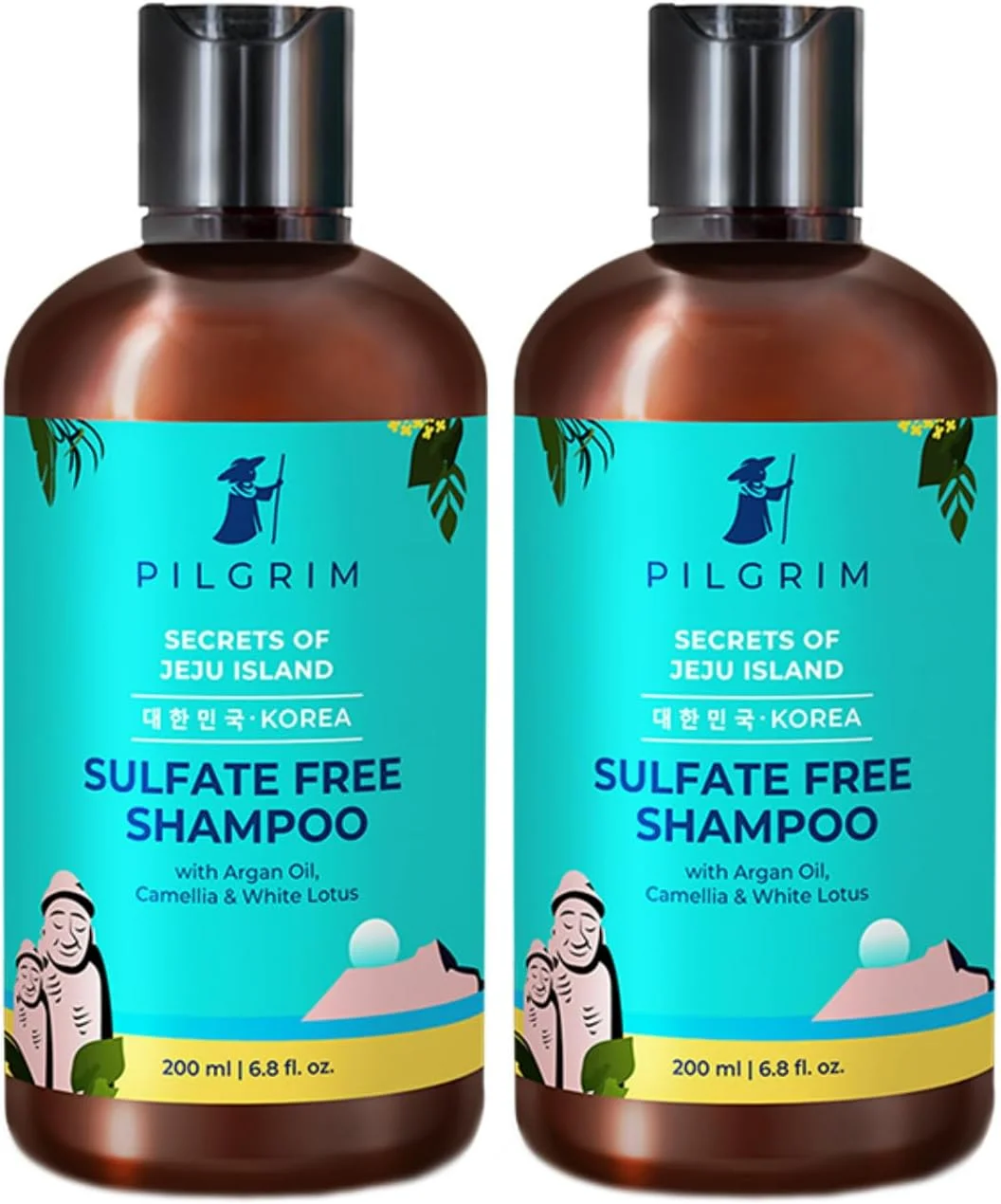 شامپو ملایم بدون سولفات کره ای PILGRIM حاوی روغن آرگان، بسته 2 عددی (200 میلی لیتر X 200 میلی لیتر) مناسب موهای خشک و وز، آقایان و بانوان، بدون سولفات، بدون پارابن، مناسب انواع مو، رازهای زیبایی کره ای