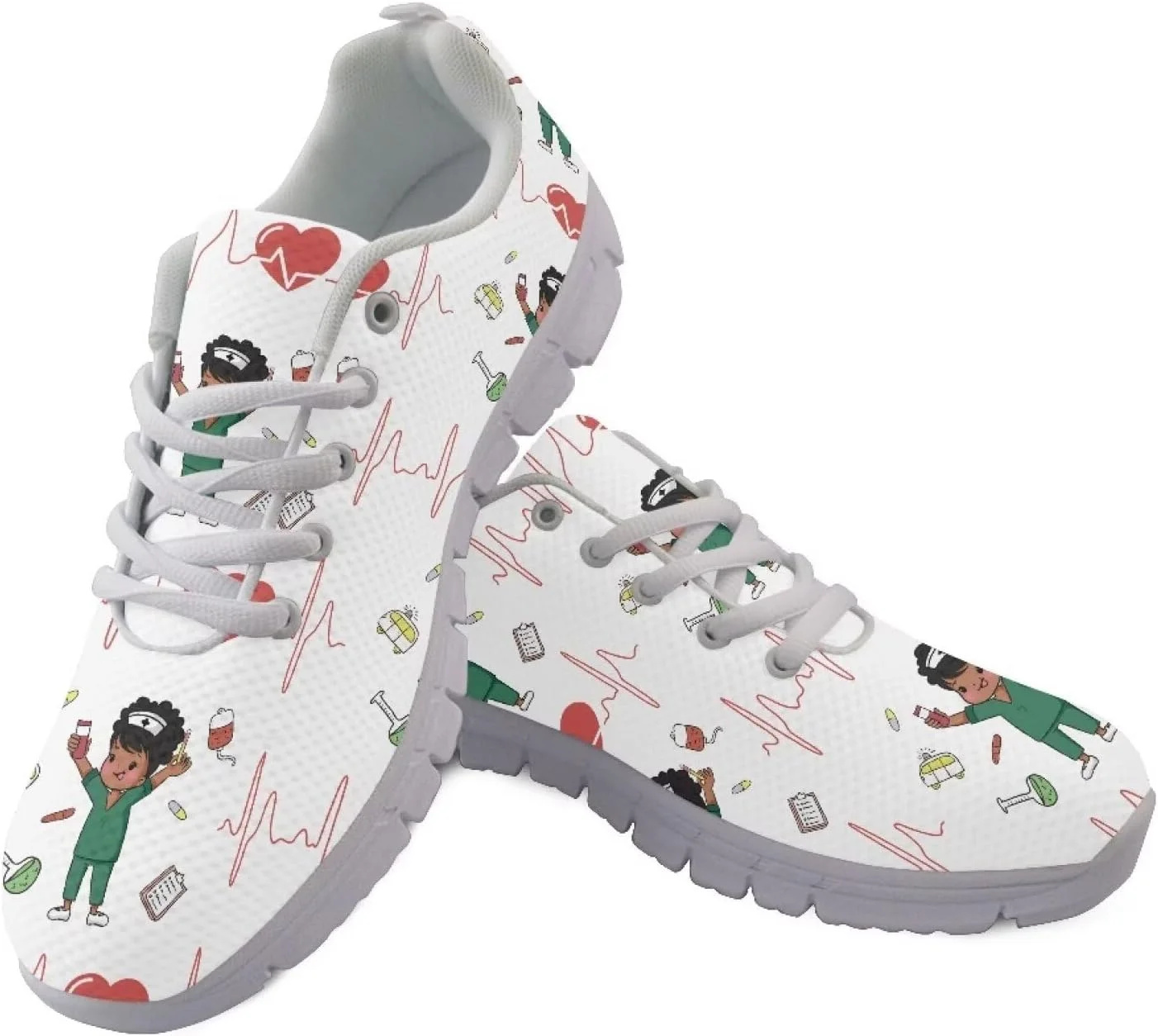 کفش ورزشی زنانه Showudesigns، کفش های تنفسی بند دار، کفش ورزشی طرح خرس کارتونی پرستار