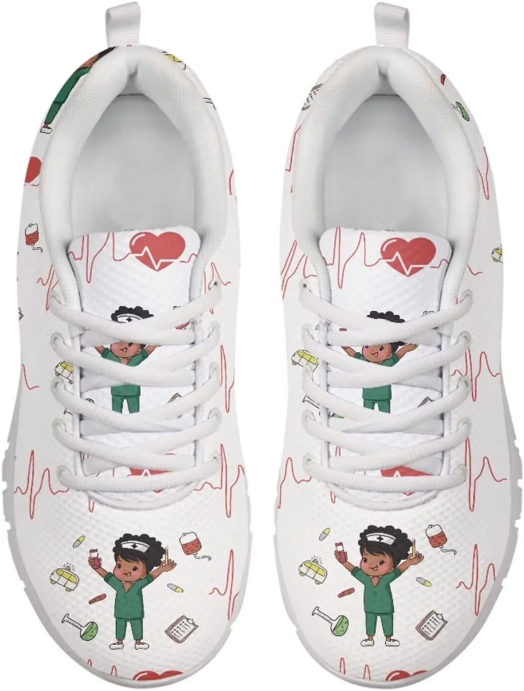 کفش ورزشی زنانه Showudesigns، کفش های تنفسی بند دار، کفش ورزشی طرح خرس کارتونی پرستار