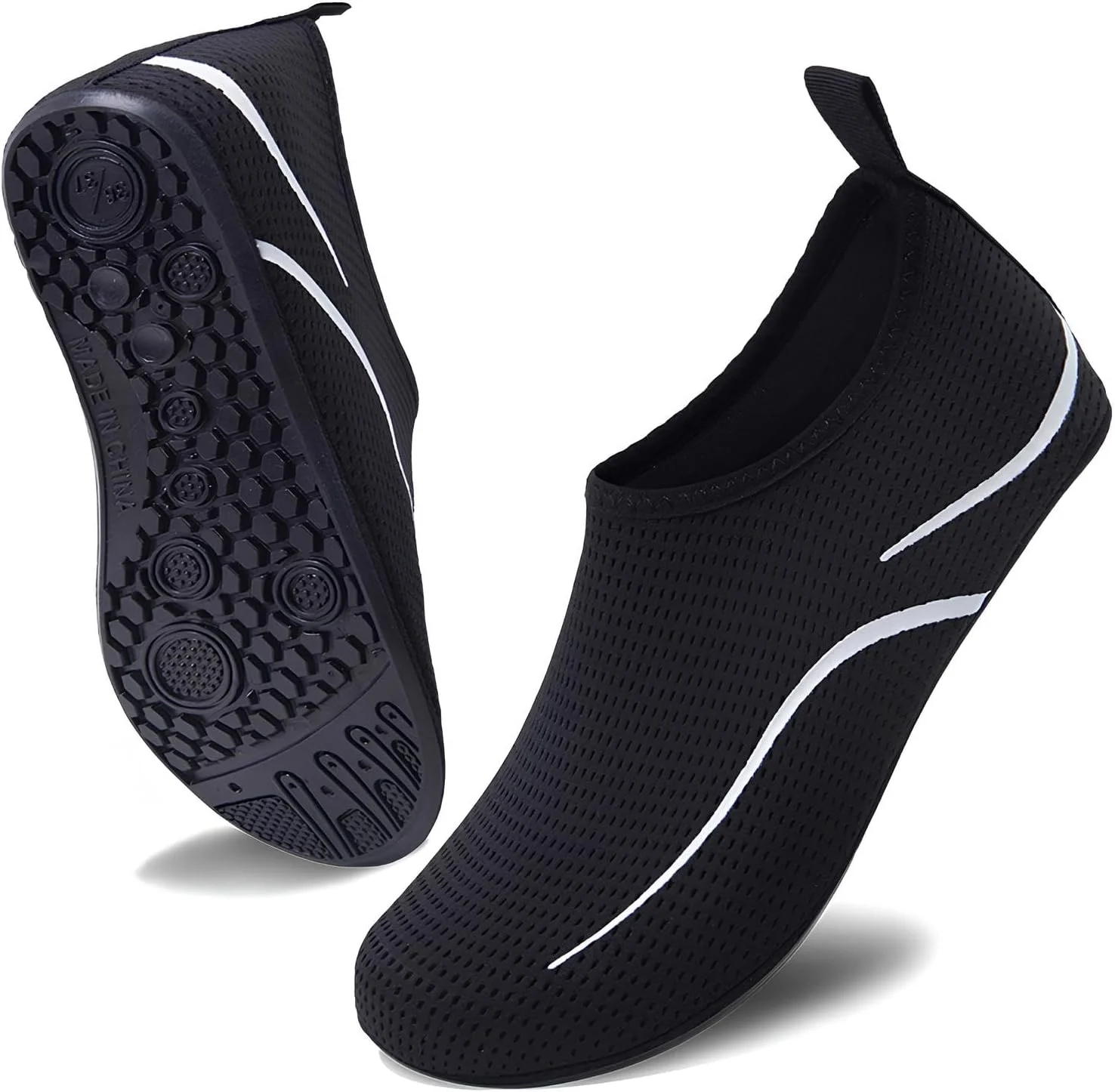 کفش‌های آبی унисекс، جوراب‌های аква سریع خشک‌شونده و پابرهنه برای شنا، مناسب برای مردان و زنان، کفش‌های آبی مناسب برای مردان و زنان، جوراب‌های аква مناسب برای شنا و ساحل، کفش‌های زنانه و مردانه مناسب برای موج‌سواری در فضای باز، یوگا و ورزش (K10-مشکی، سایز کفش США)