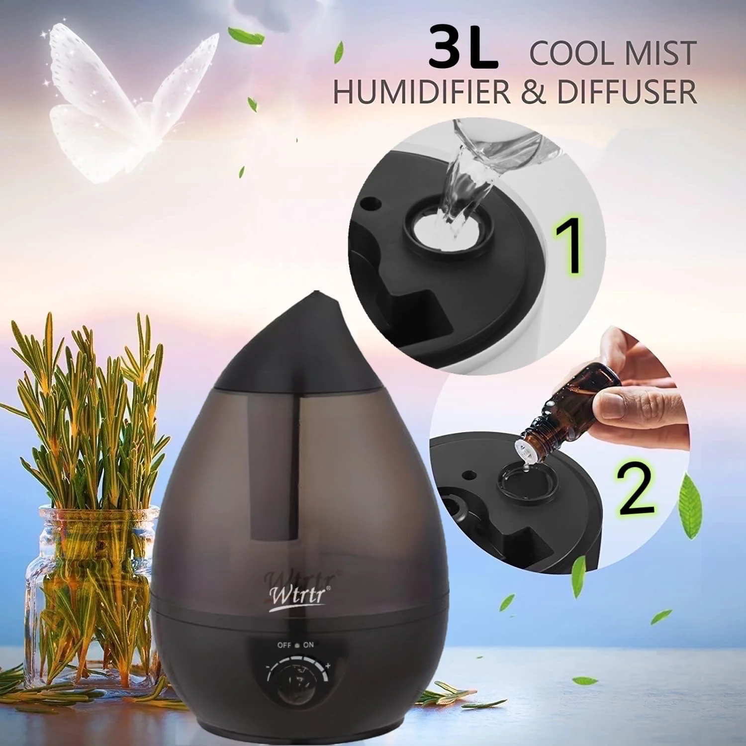 دستگاه مرطوب کننده هوای سرد Wtrtr برای اتاق خواب، مرطوب کننده اولتراسونیک 3 لیتری برای نوزادان، واحد مرطوب کننده ممتاز، عملکرد فوق العاده آرام و خاموش شدن خودکار (مشکی) دستگاه مرطوب کننده هوای سرد Wtrtr برای اتاق خواب، مرطوب کننده اولتراسونیک 3 لیتری برای نوزادان، واحد مرطوب کننده ممتاز، عملکرد فوق العاده آرام و خاموش شدن خودکار (مشکی)