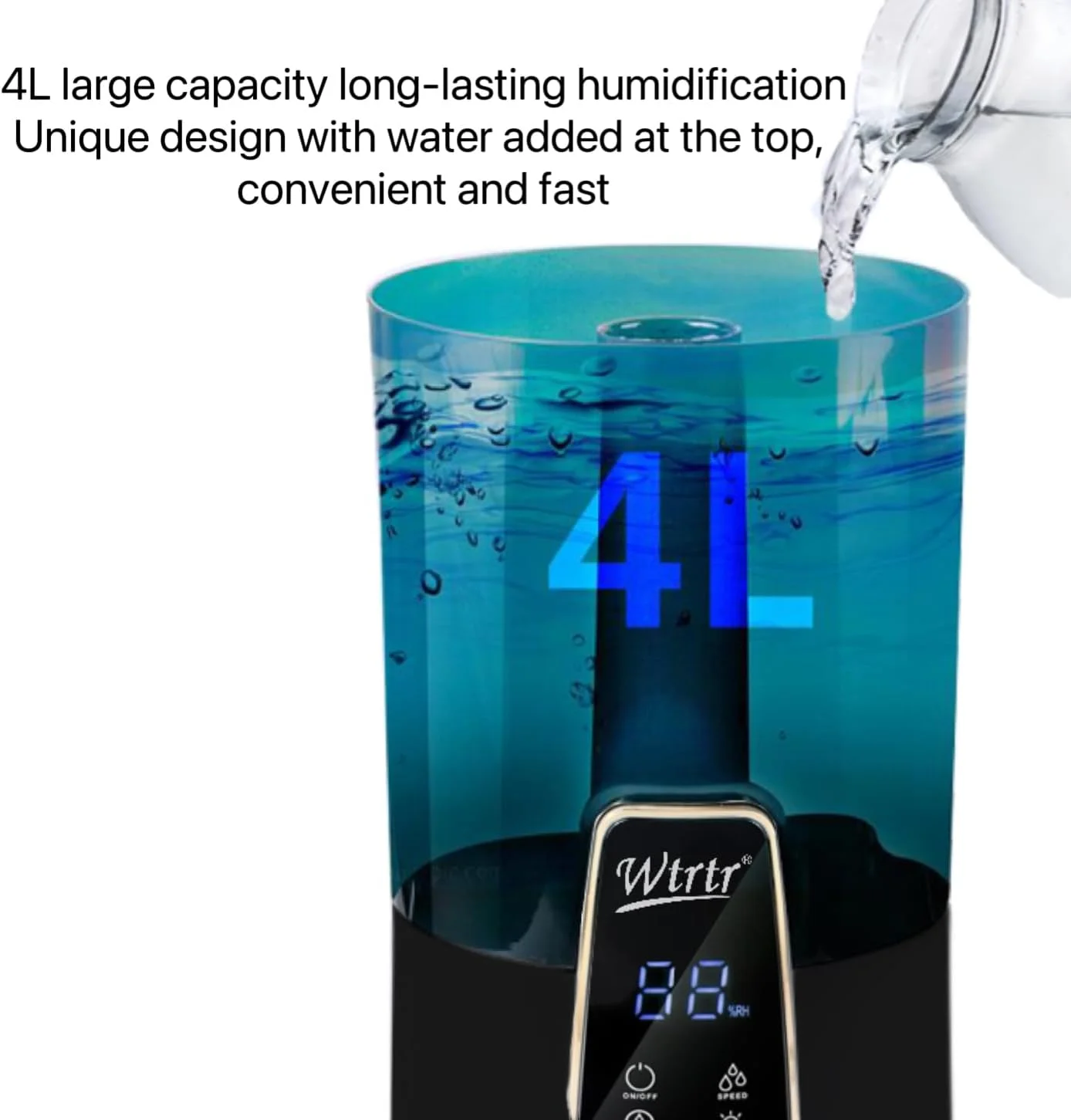 دستگاه مرطوب کننده مه ساز 4 لیتری Wtrtr، پر کردن از بالا، مرطوب کننده هوا برای اتاق خواب، احیا کننده و تصفیه کننده هوا (مشکی - 4 لیتر)