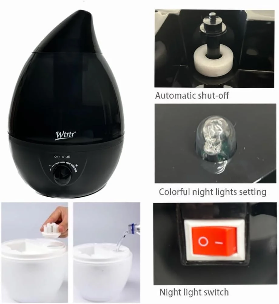 دستگاه مرطوب کننده هوای سرد Wtrtr برای اتاق خواب، مرطوب کننده اولتراسونیک 3 لیتری برای نوزادان، واحد مرطوب کننده ممتاز، عملکرد فوق العاده آرام و خاموش شدن خودکار (مشکی) دستگاه مرطوب کننده هوای سرد Wtrtr برای اتاق خواب، مرطوب کننده اولتراسونیک 3 لیتری برای نوزادان، واحد مرطوب کننده ممتاز، عملکرد فوق العاده آرام و خاموش شدن خودکار (مشکی)