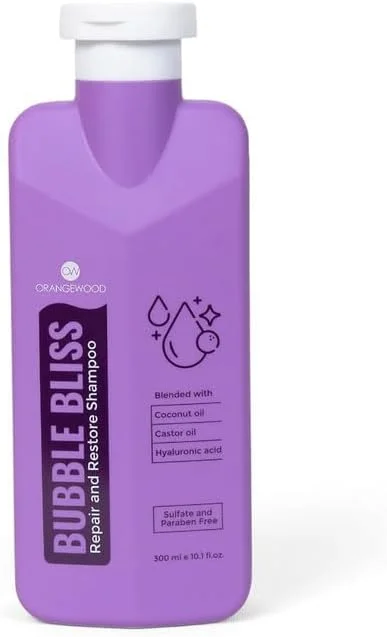شامپو ترمیم کننده و احیا کننده مو اورنج وود Bubble Bliss، مناسب استفاده روزانه، مراقبت دوگانه از مو و پوست سر با روغن جوجوبا، حفظ رطوبت، جلوگیری از پروتئین زدایی، تغذیه پوست سر و تقویت رشد مو، مناسب آقایان و بانوان (وارداتی) 300 میلی لیتر