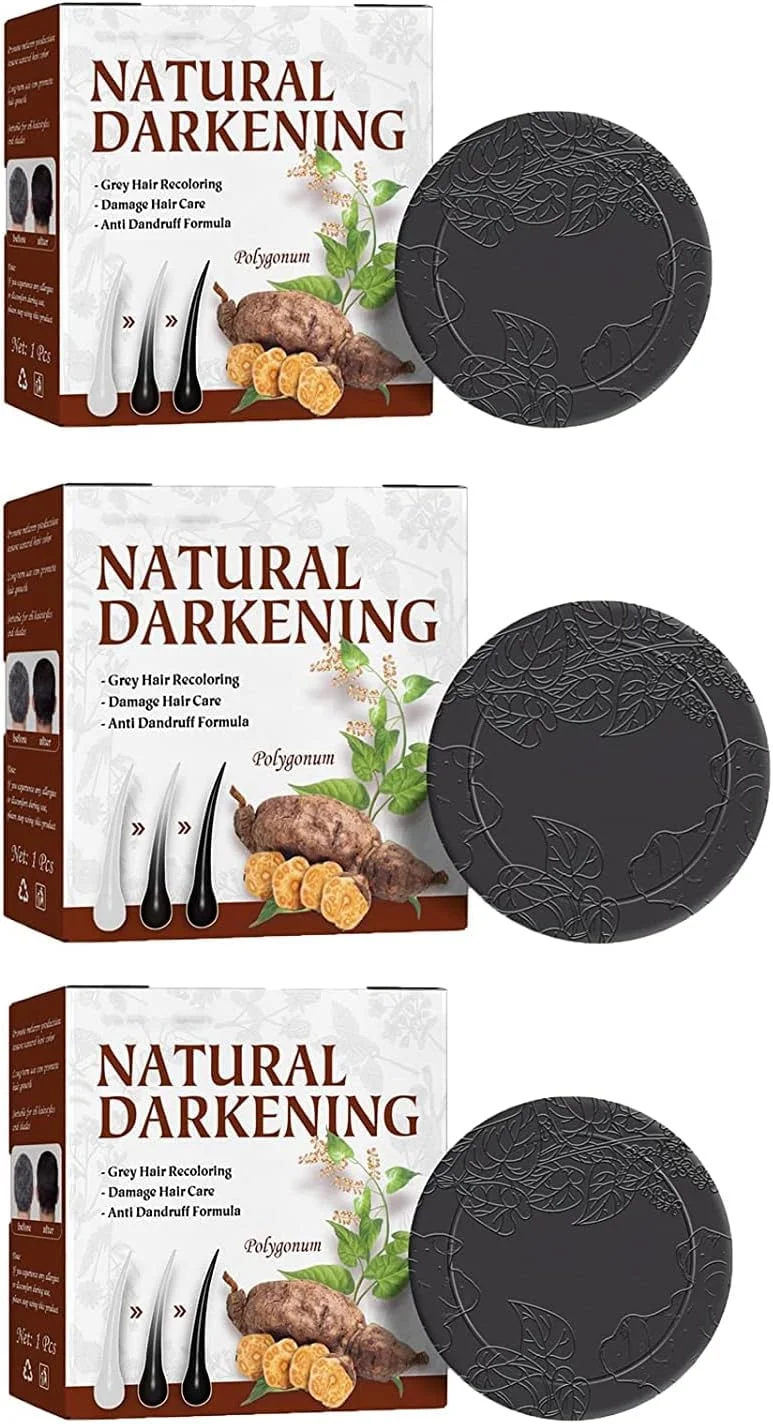 شامپو بار ارگانیک و طبیعی Polygonum Multiflorum، شامپو بار معکوس کننده سفیدی مو، شامپو تیره کننده مو حاوی اسانس برای مرطوب کردن و ترمیم آسیب های مو (3 عدد)