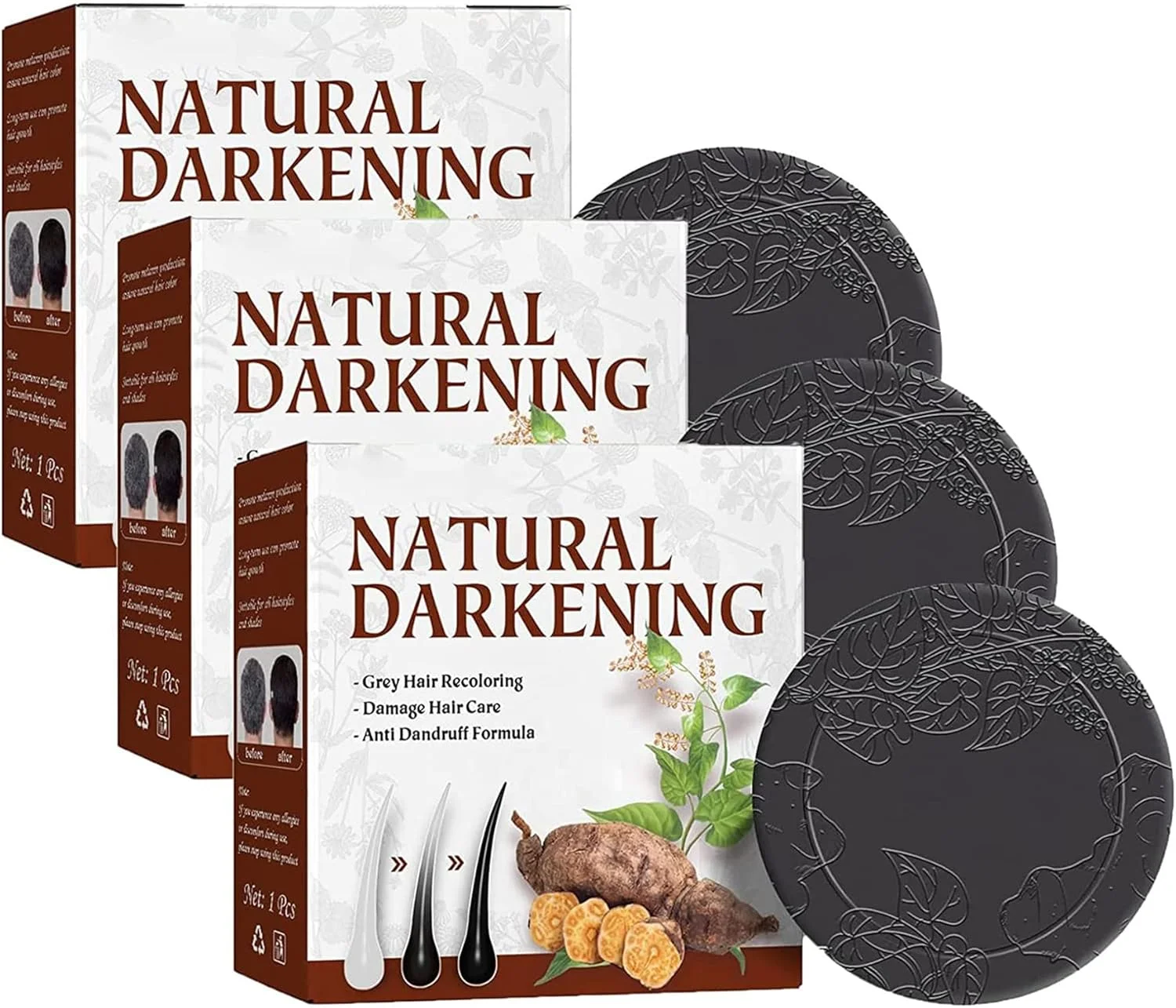 شامپو بار معکوس خاکستری ارگانیک، شامپو بار تیره کننده مو، صابون نرم کننده ارگانیک طبیعی، صابون شامپو تیره کننده مو اسنس برای ترمیم مو، حجم دهنده و مرطوب کننده (3 عدد)