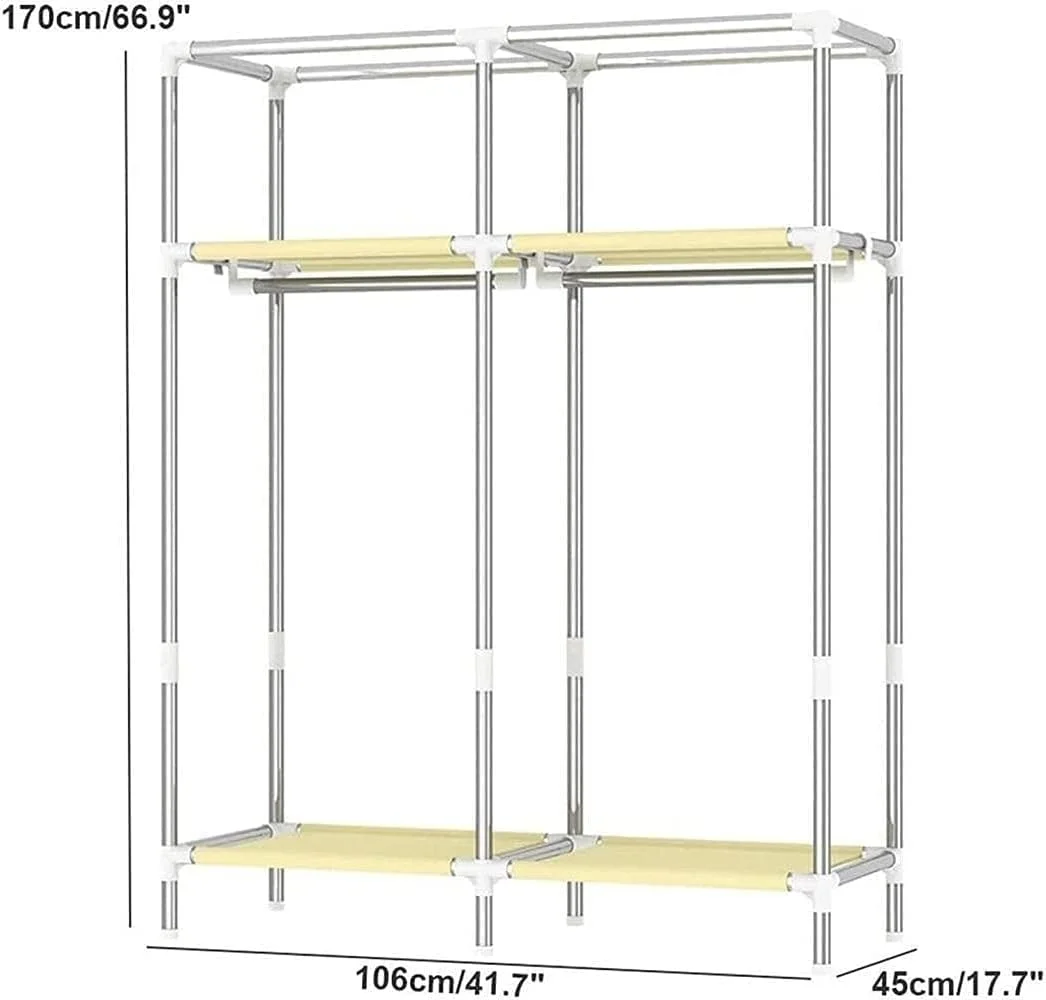 کمد لباس قابل حمل، کمد لباس پارچه ای، کمد اتاق خواب، کمد لباس ساده ترکیبی از فولاد و چوب، کمد لباس خانگی 106 * 45 * 170 سانتی متر، کمد لباس قابل حمل
