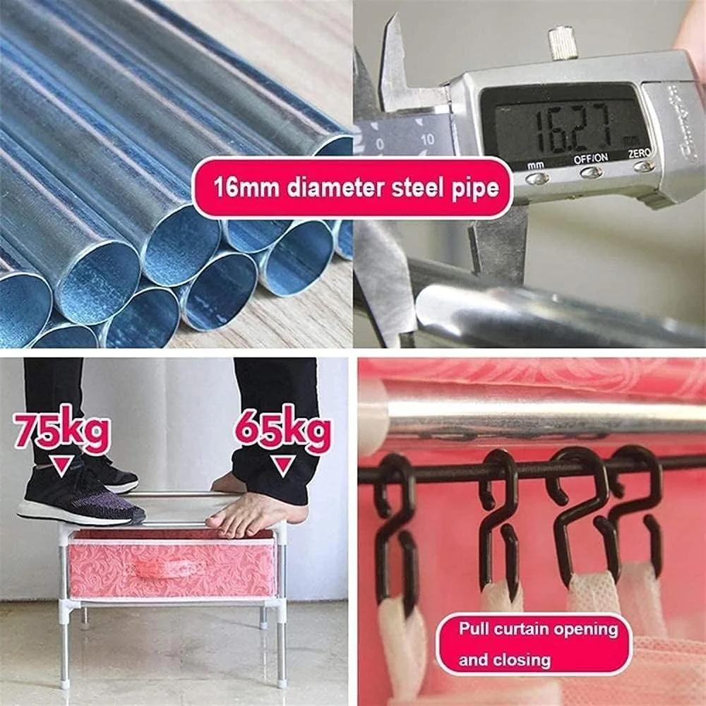 کمد لباس قابل حمل، کمد لباس پارچه ای، کمد اتاق خواب، کمد لباس ساده ترکیبی از فولاد و چوب، کمد لباس خانگی 106 * 45 * 170 سانتی متر، کمد لباس قابل حمل