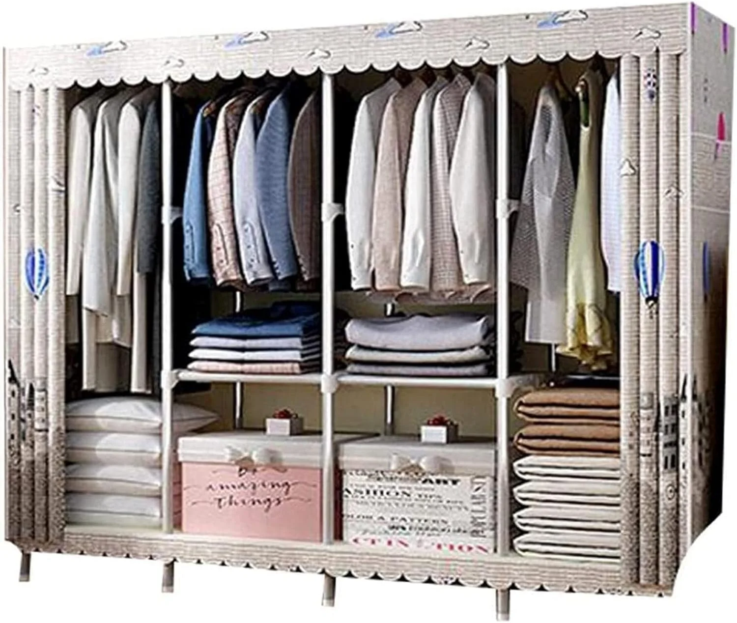 کمد لباس پارچه ای قابل حمل، کمد لباس، سازمان دهنده کمد لباس استیل ضد زنگ، پارچه ضد آب، مناسب برای اتاق خواب، خوابگاه، کمد لباس قابل حمل / 200 * 46 * 172 سانتی متر B