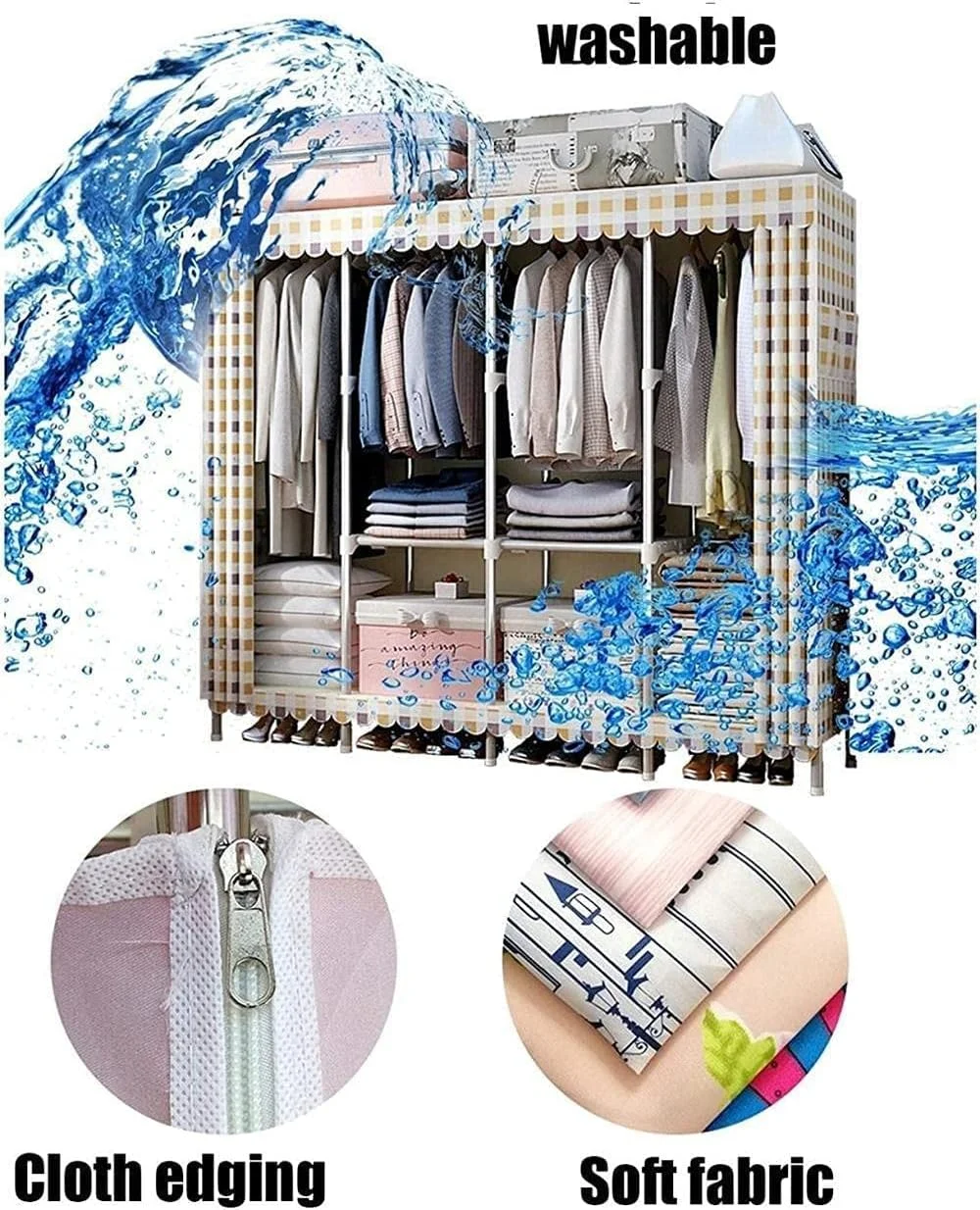 کمد لباس پارچه ای قابل حمل، کمد لباس، سازمان دهنده کمد لباس استیل ضد زنگ، پارچه ضد آب، مناسب برای اتاق خواب، خوابگاه، کمد لباس قابل حمل / 200 * 46 * 172 سانتی متر B