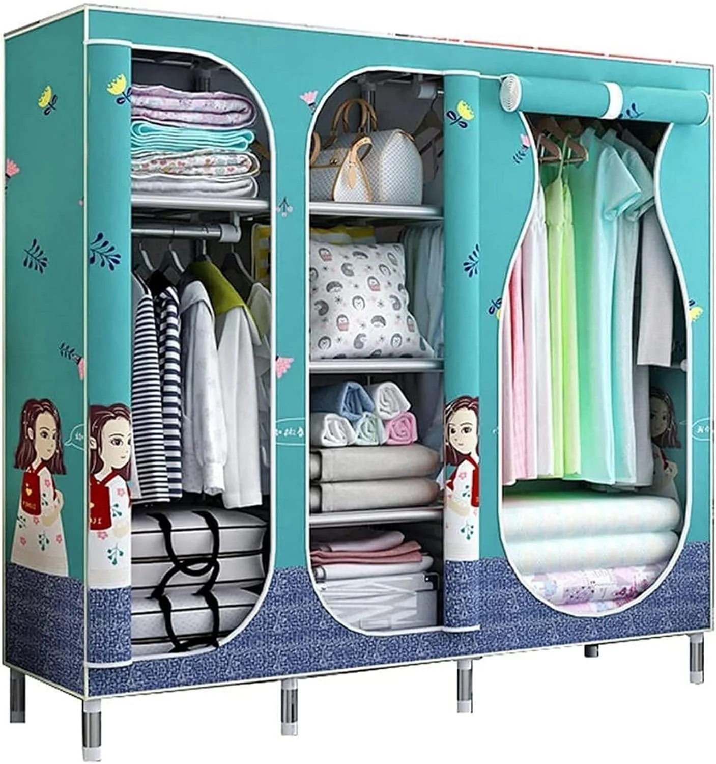 کمد لباس پارچه ای قابل حمل، کمد لباس اتاق خواب، کمد بزرگ چند منظوره قابل حمل، آویزهای سازمان دهنده برای کمد لباس، قفسه لباس، کمد لباس قابل حمل / B / 168 * 45 * 145 سانتی متر