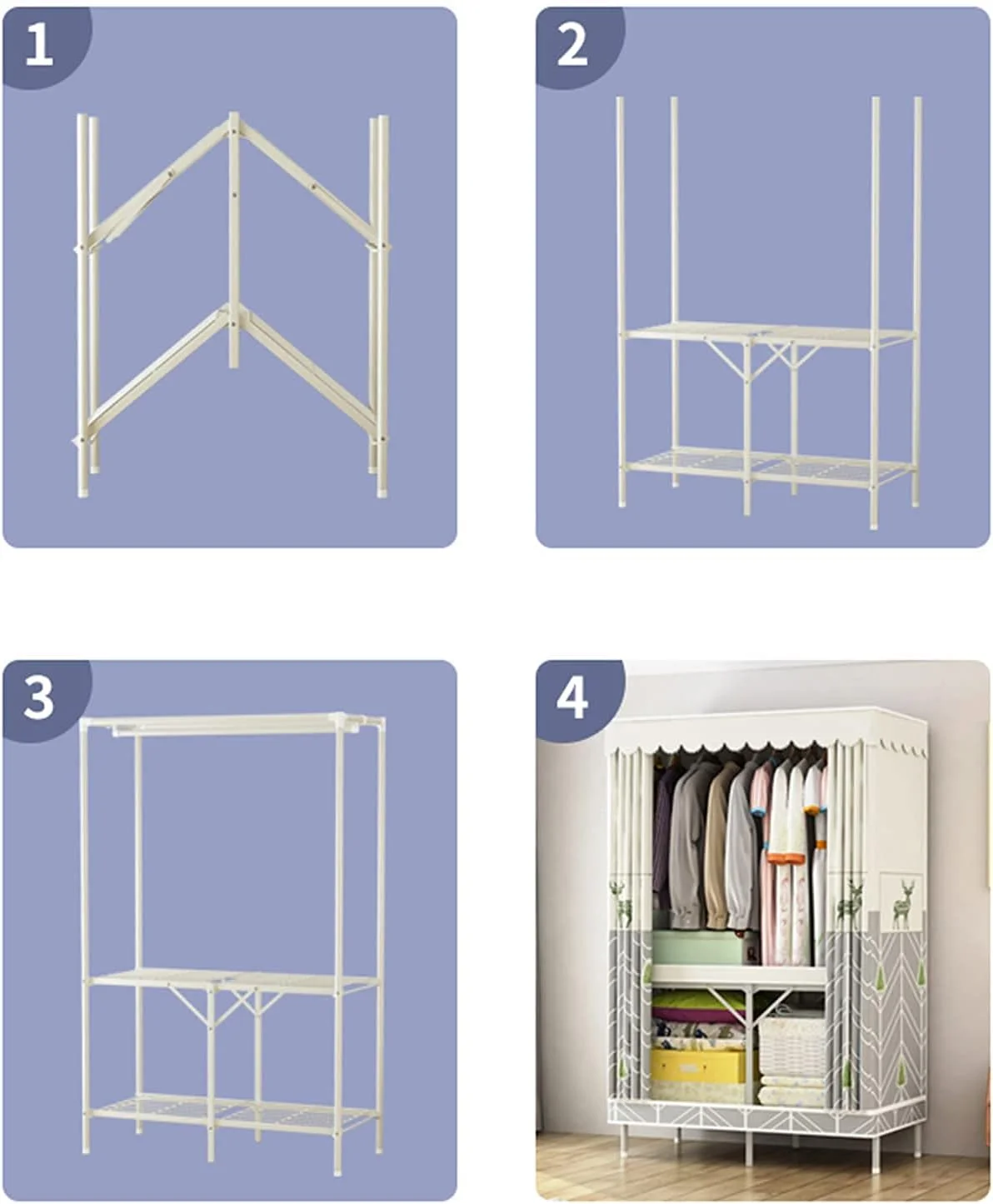 کمد لباس پارچه ای قابل حمل، کمد لباس تاشو چند منظوره اتاق خواب، کمد لباس زنانه با پارتیشن بندی، 168 * 170 * 48 سانتی متر، آویز لباس پارچه ای قابل حمل