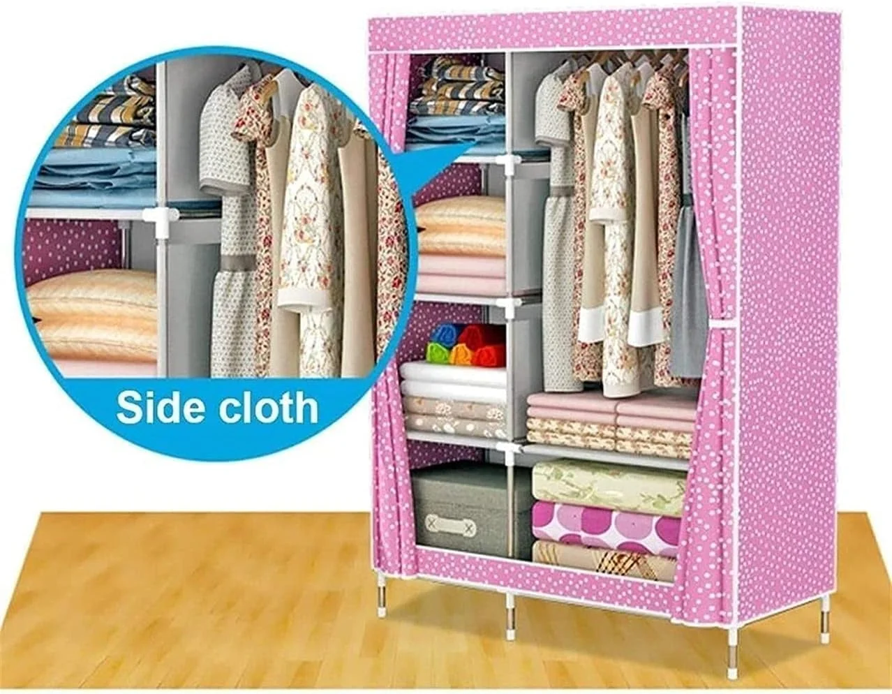 کمد لباس قابل حمل، کمد لباس پارچه ای، کمد اتاق خواب، سازمان دهنده کمد، کمد قابل حمل، قفسه سازمان دهنده لباس، کمد ایستاده 90X43X166 سانتی متر، کمد لباس قابل حمل/B