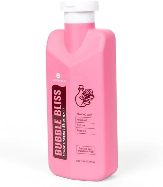 شامپو محافظ رنگ مو اورنج وود Bubble Bliss با تغذیه مو، استحکام پیوند و درخشندگی رنگ حاوی روغن های کینوا، آرگان و رز، بدون سولفات و پارابن، مناسب برای آقایان و بانوان (وارداتی) 300 میلی لیتر