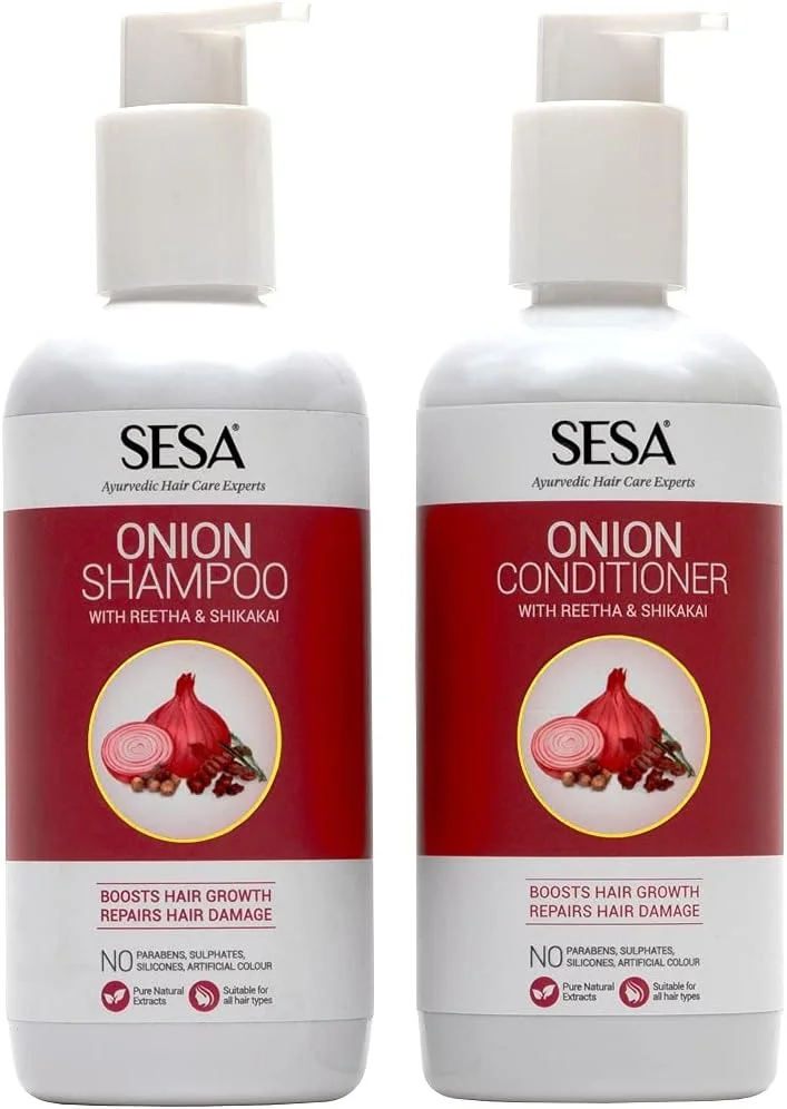 مجموعه ضد ریزش مو پیاز Sesa برای مراقبت کامل از مو | شامپو پیاز - 300 میلی لیتر + نرم کننده پیاز - 300 میلی لیتر