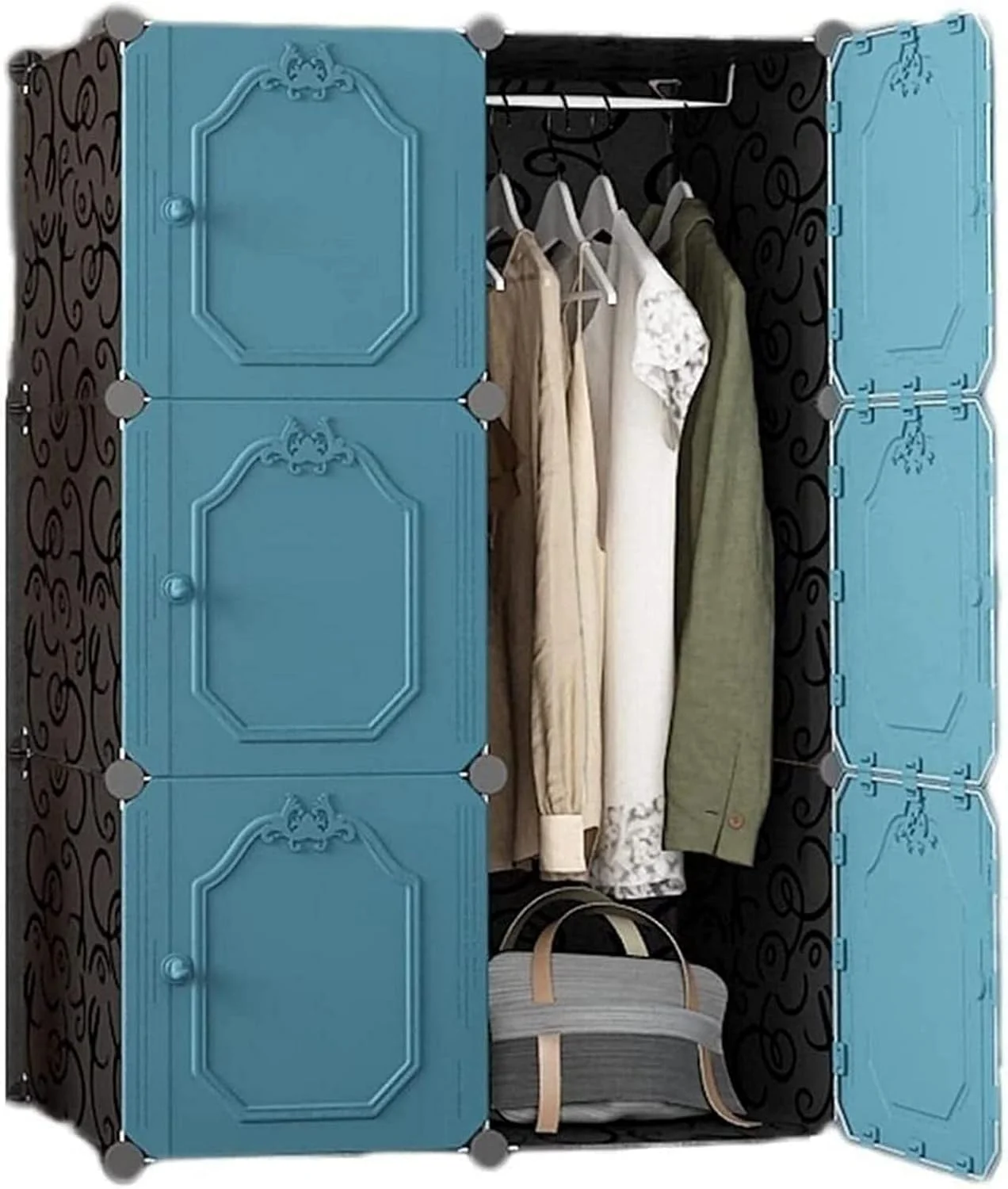 کمد لباس قابل حمل، کمد لباس پارچه ای برای آویزان کردن لباس، قفسه چند لایه، کمد ساده مونتاژ، کابینت نگهداری کمد لباس، کمد کودک، رخت آویز، کمد لباس قابل حمل/آبی