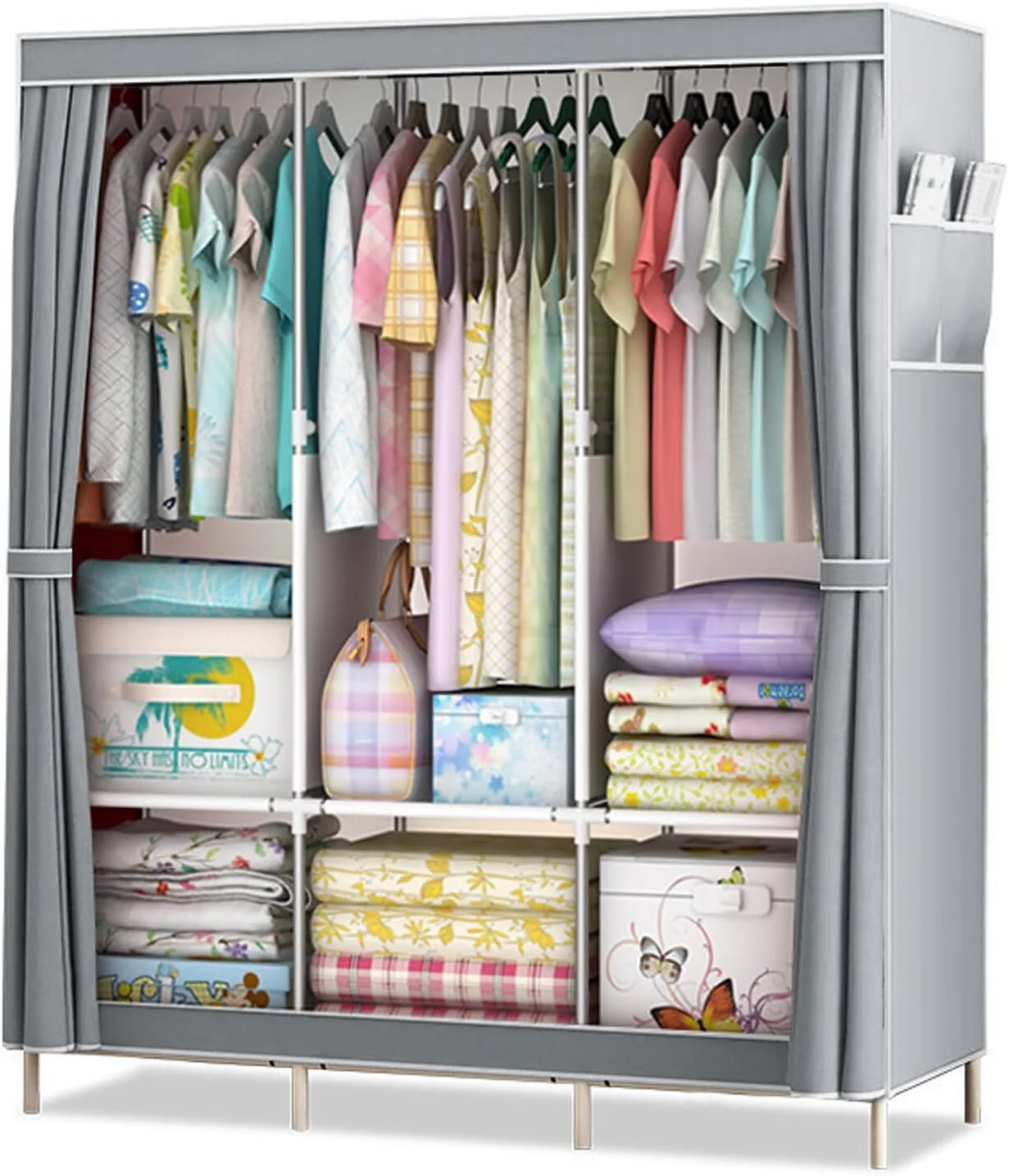 کمد لباس قابل حمل برای آویزان کردن لباس، سازمان دهنده ذخیره سازی لباس با لوله های فولادی، 125x45x168 سانتی متر