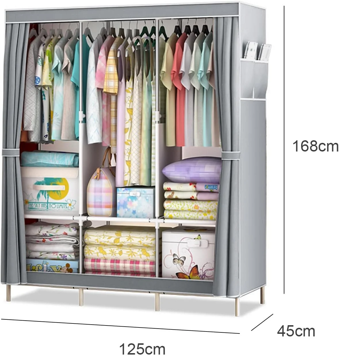 کمد لباس قابل حمل برای آویزان کردن لباس، سازمان دهنده ذخیره سازی لباس با لوله های فولادی، 125x45x168 سانتی متر