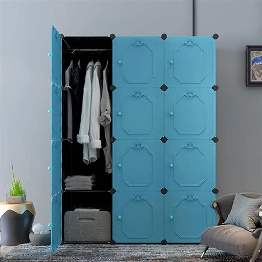 کمد لباس قابل حمل، کمد لباس پارچه ای برای آویزان کردن لباس، قفسه چند لایه، کمد ساده مونتاژ، کابینت نگهداری کمد لباس، کمد کودک، رخت آویز، کمد لباس قابل حمل/آبی