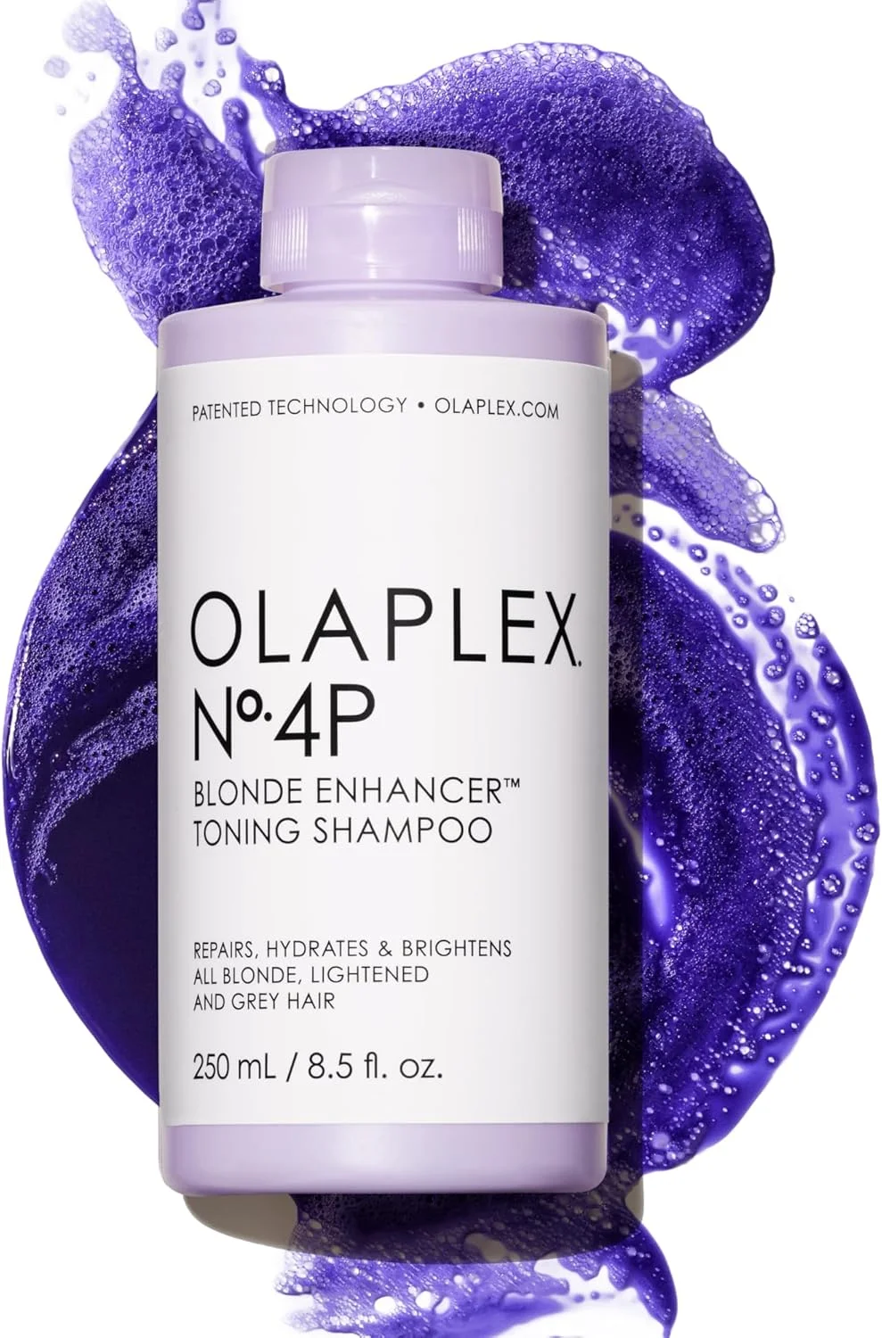 شامپو تونینگ بنفش تقویت کننده رنگ موی بلوند Olaplex No. 4P، ترمیم کننده، آبرسان و روشن کننده انواع موهای بلوند، روشن شده و خاکستری، 250 میلی لیتر
