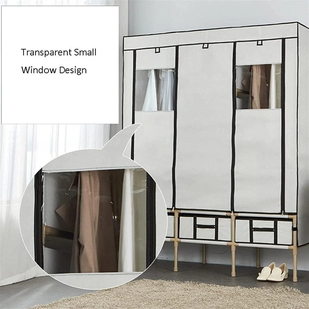 کمد لباس قابل حمل، کمد لباس پارچه ای برای آویزان کردن لباس، کمد لباس پارچه ای بزرگ دوتایی، لوله فولادی ضخیم تقویت شده، کمد لباس ساده قابل حمل/a