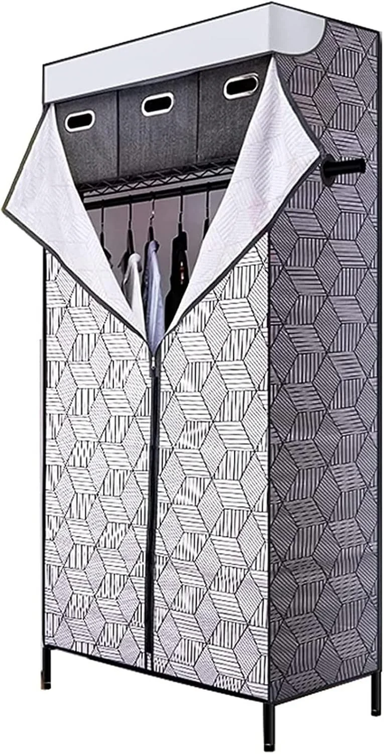 کمد لباس پارچه ای تاشو، رخت آویز تاشو، کمد لباس قابل حمل با درب دوتایی زیپی، قفسه لباس مونتاژی برای کمد لباس پارچه ای قابل حمل / B / 183 * 45 * 85 سانتی متر