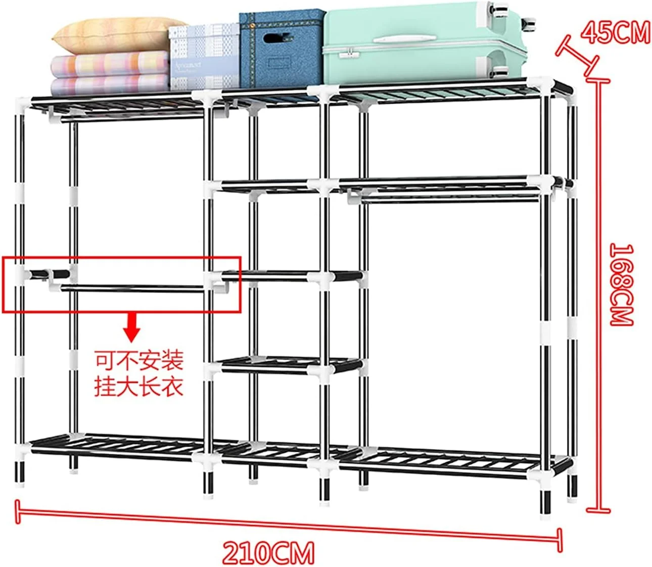 کمد لباس پارچه ای تِمکین، کمد لباس تاشو بازشو، طراحی خلاقانه کمد بزرگ اتاق خواب، مونتاژ براکت فلزی، درب های کشویی کمد لباس مدل a، 168 * 210 * 45 سانتی متر، آویز لباس پارچه ای قابل حمل
