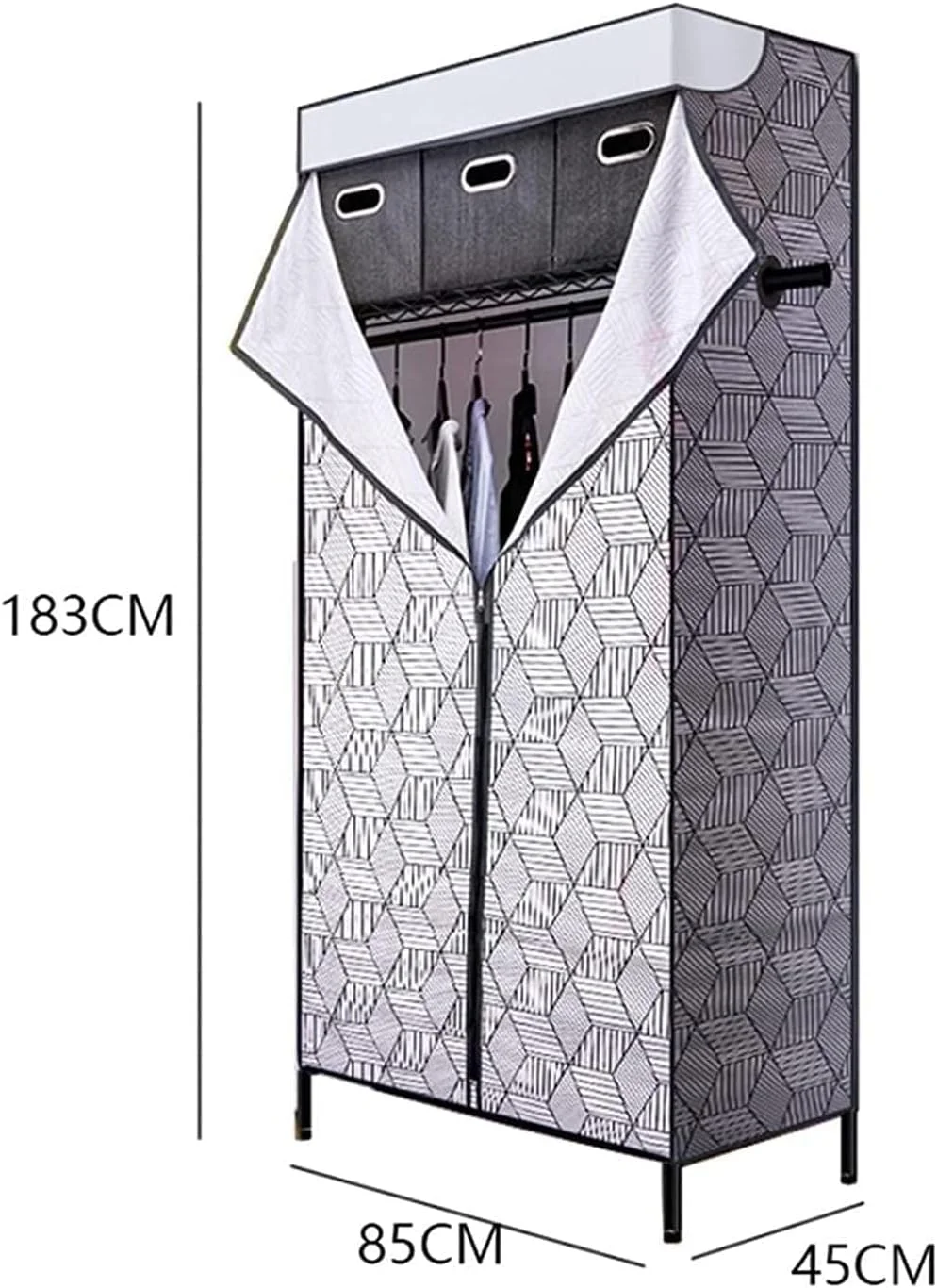 کمد لباس پارچه ای تاشو، رخت آویز تاشو، کمد لباس قابل حمل با درب دوتایی زیپی، قفسه لباس مونتاژی برای کمد لباس پارچه ای قابل حمل / B / 183 * 45 * 85 سانتی متر