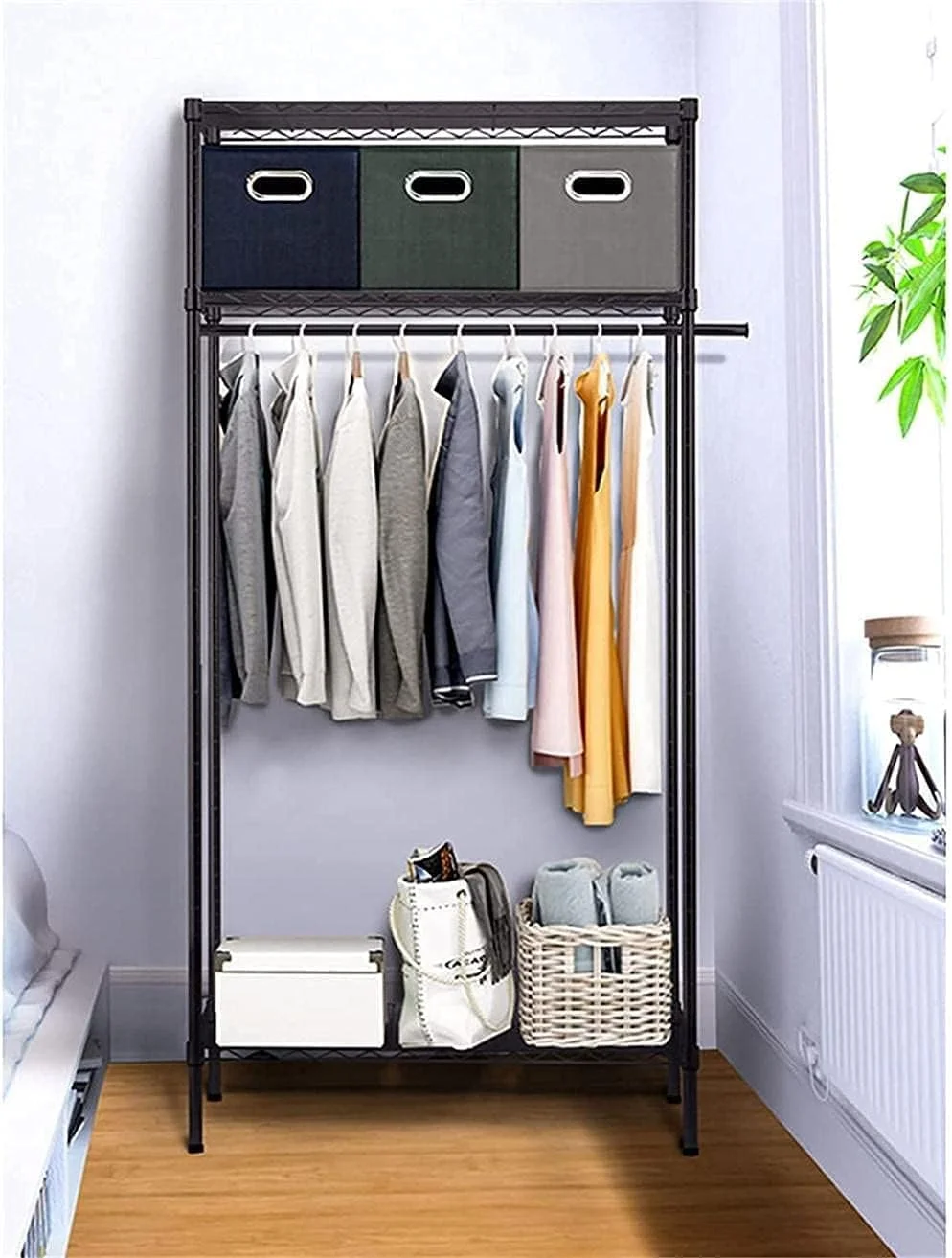 کمد لباس پارچه ای تاشو، رخت آویز تاشو، کمد لباس قابل حمل با درب دوتایی زیپی، قفسه لباس مونتاژی برای کمد لباس پارچه ای قابل حمل / B / 183 * 45 * 85 سانتی متر