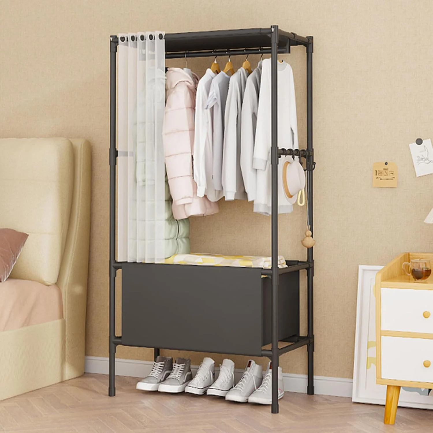 کمد لباس قابل حمل با پرده ضد گرد و غبار مناسب برای اتاق خواب، خوابگاه و فضاهای زندگی موقت