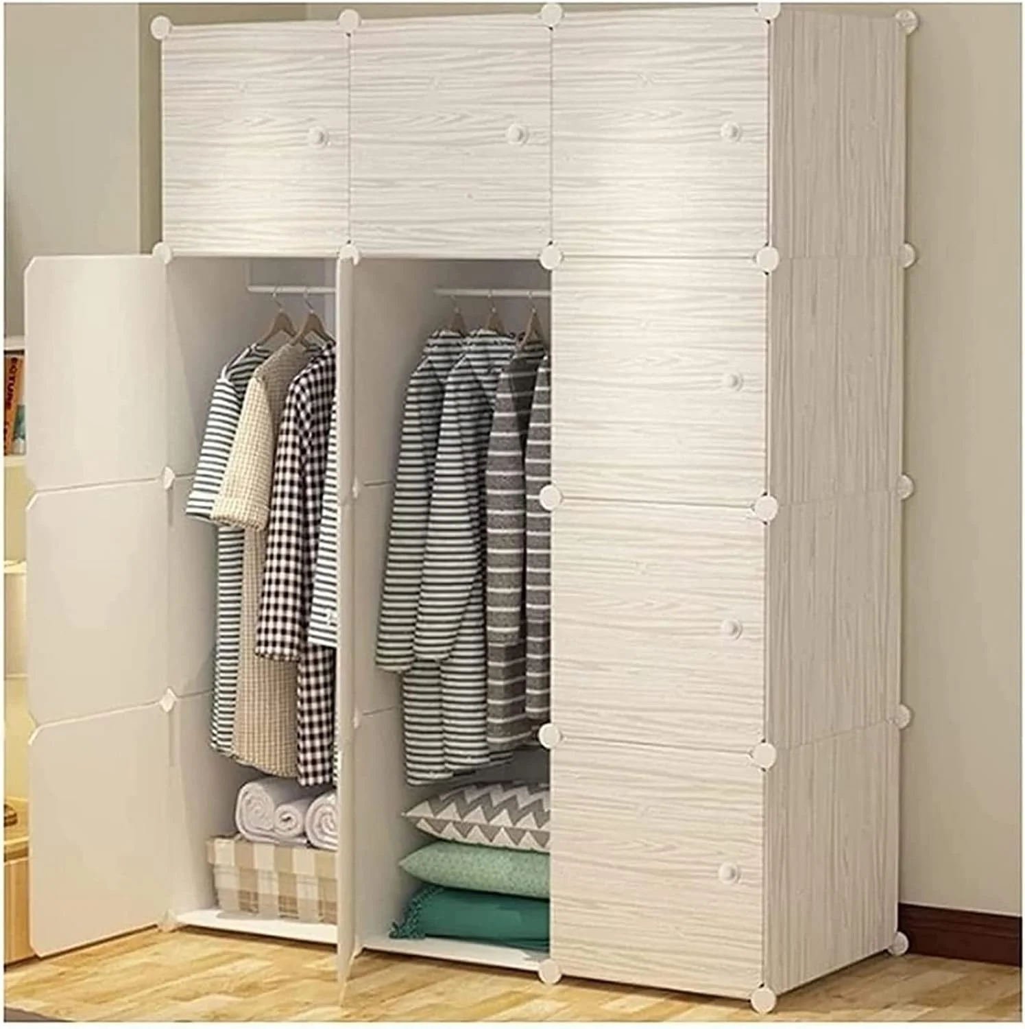 کمد لباس پارچه ای قابل حمل، کمد لباس اتاق خواب، قفسه بندی بادوام، لباس خانوادگی، اتاق خواب، لباس ساده، رخت آویز، کمد لباس قابل حمل/111 سانتی متر