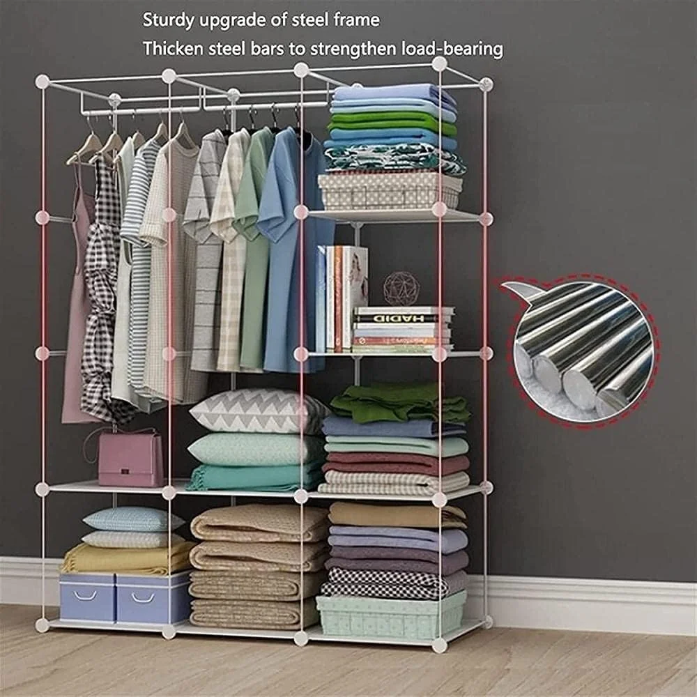 کمد لباس پارچه ای قابل حمل، کمد لباس اتاق خواب، قفسه بندی بادوام، لباس خانوادگی، اتاق خواب، لباس ساده، رخت آویز، کمد لباس قابل حمل/111 سانتی متر