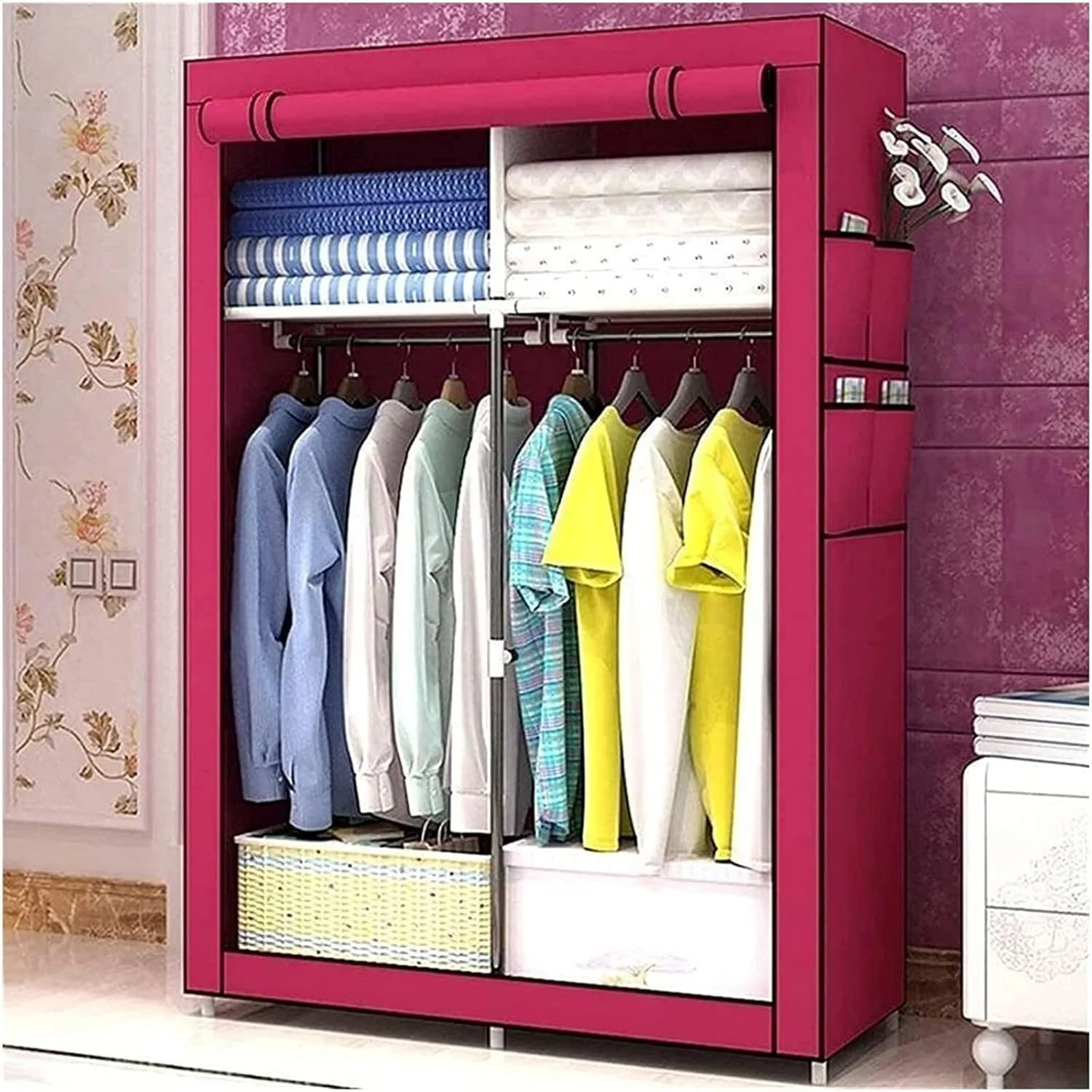 کمد لباس پارچه ای قابل حمل، کمد لباس اتاق خواب، کمد ایستاده، کمد لباس، سازمان دهنده کمد لباس قابل حمل، قفسه 105 * 45 * 170 سانتی متر، رخت آویز /E