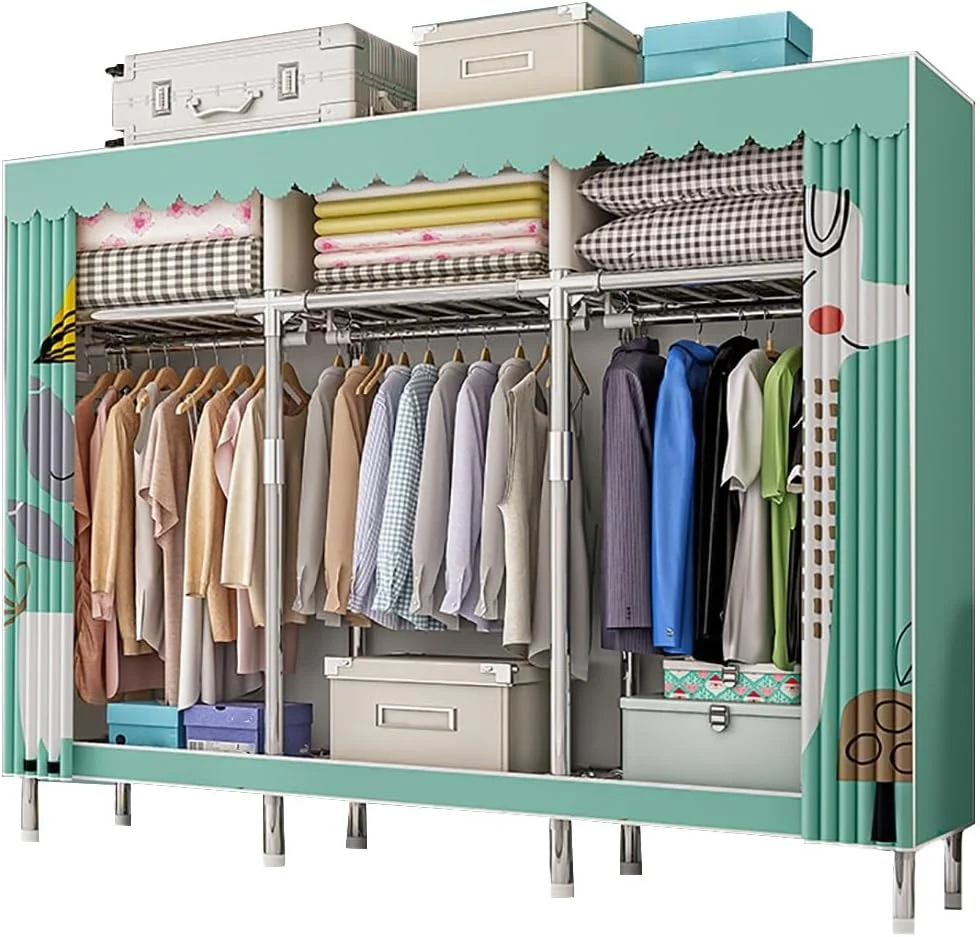 کمد لباس پارچه ای قابل حمل تمکین، کمد لباس پارچه ای، کمد لباس اتاق خواب با طراحی فلزی پایدار، کمد لباس خانگی، چوب لباسی پارچه ای قابل حمل 168CMx46CMx173CM (B 168x46x173CM)