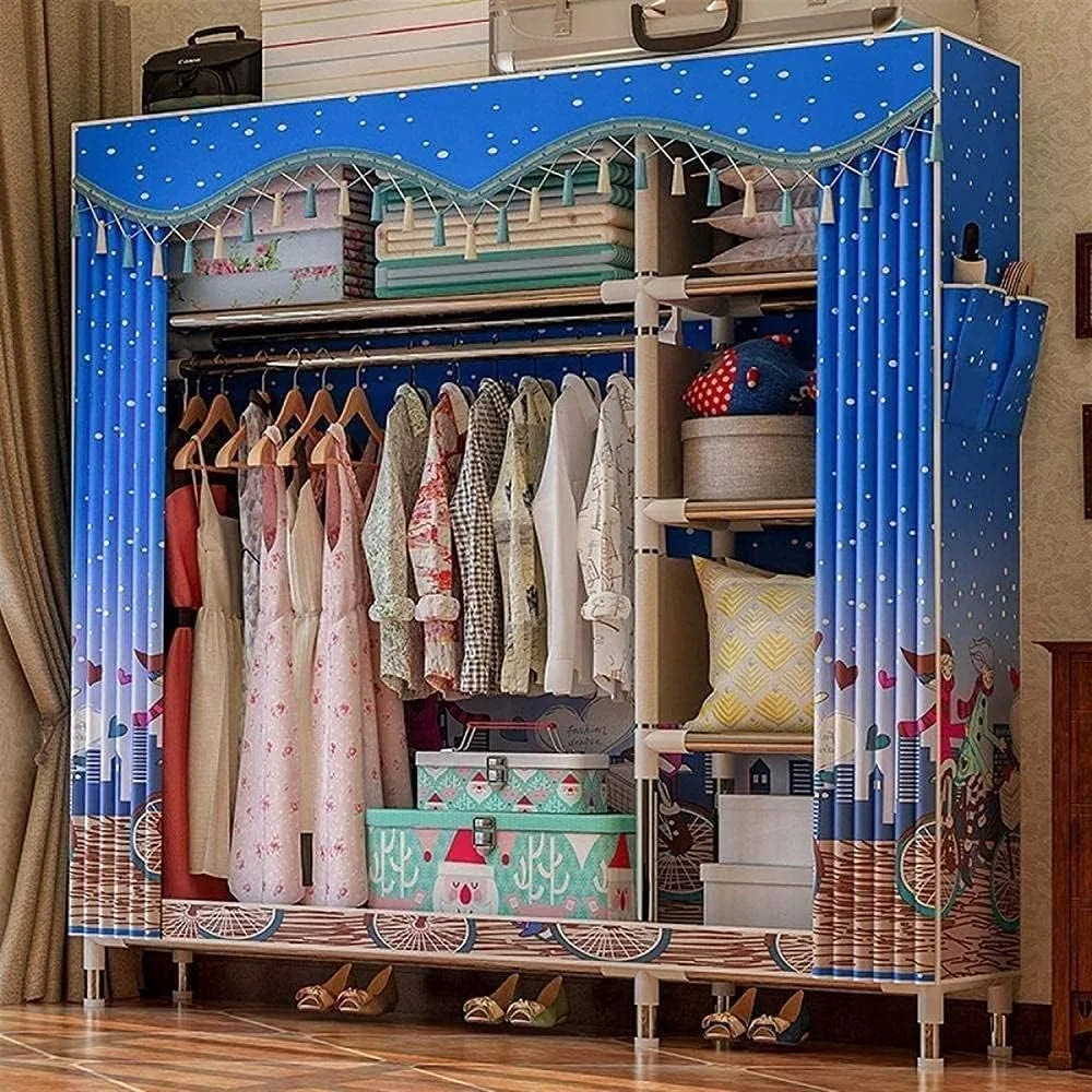 کمد لباس پارچه ای قابل حمل، کمد لباس اتاق خواب، بوم، ظرفیت بزرگ، کمد تاشو قابل حمل 126X46X172 سانتی متر، قفسه لباس، کمد لباس قابل حمل / مناسب برای زوج ها / 126 * 46 * 172 سانتی متر